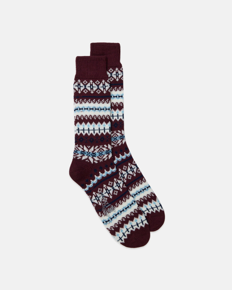 MADE-IN-ENGLAND BURGUNDY FAIR ISLE WOOL SOCKS 1