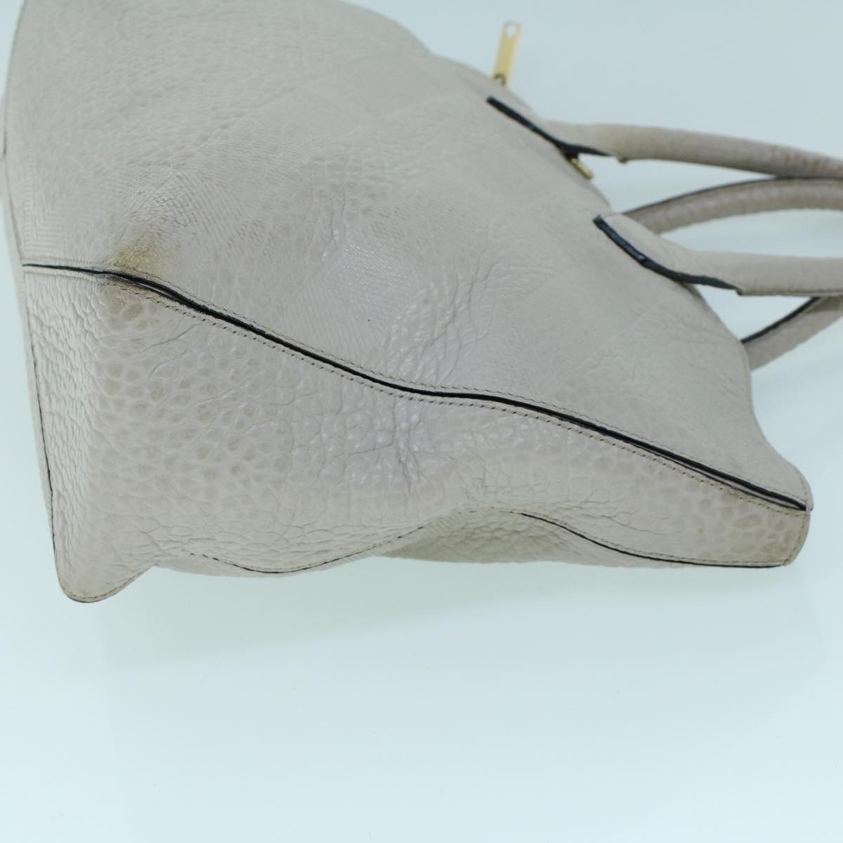 Burberry Tote Bag Leather Gray White - 3