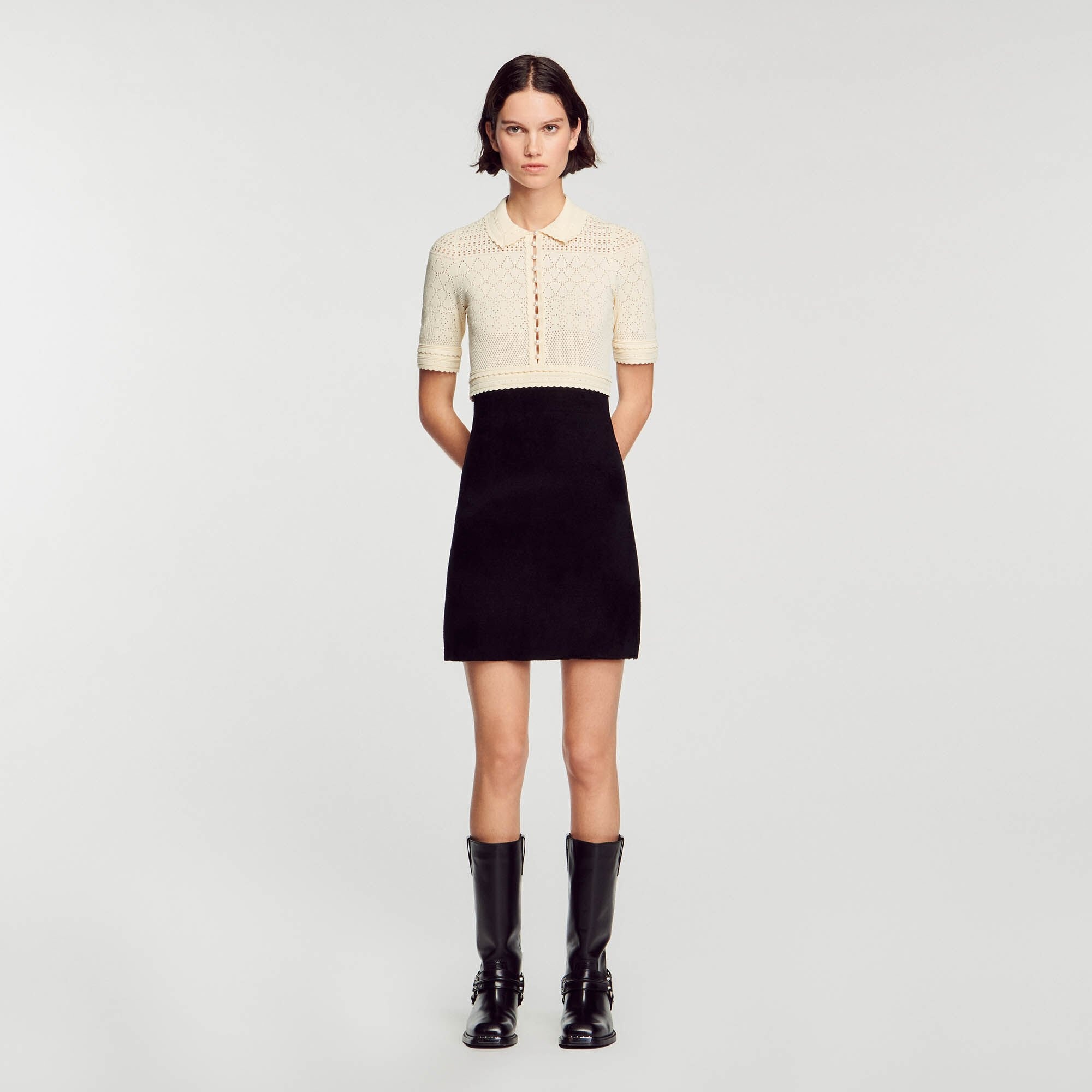 SHORT TWO-TONE KNIT DRESS - 2