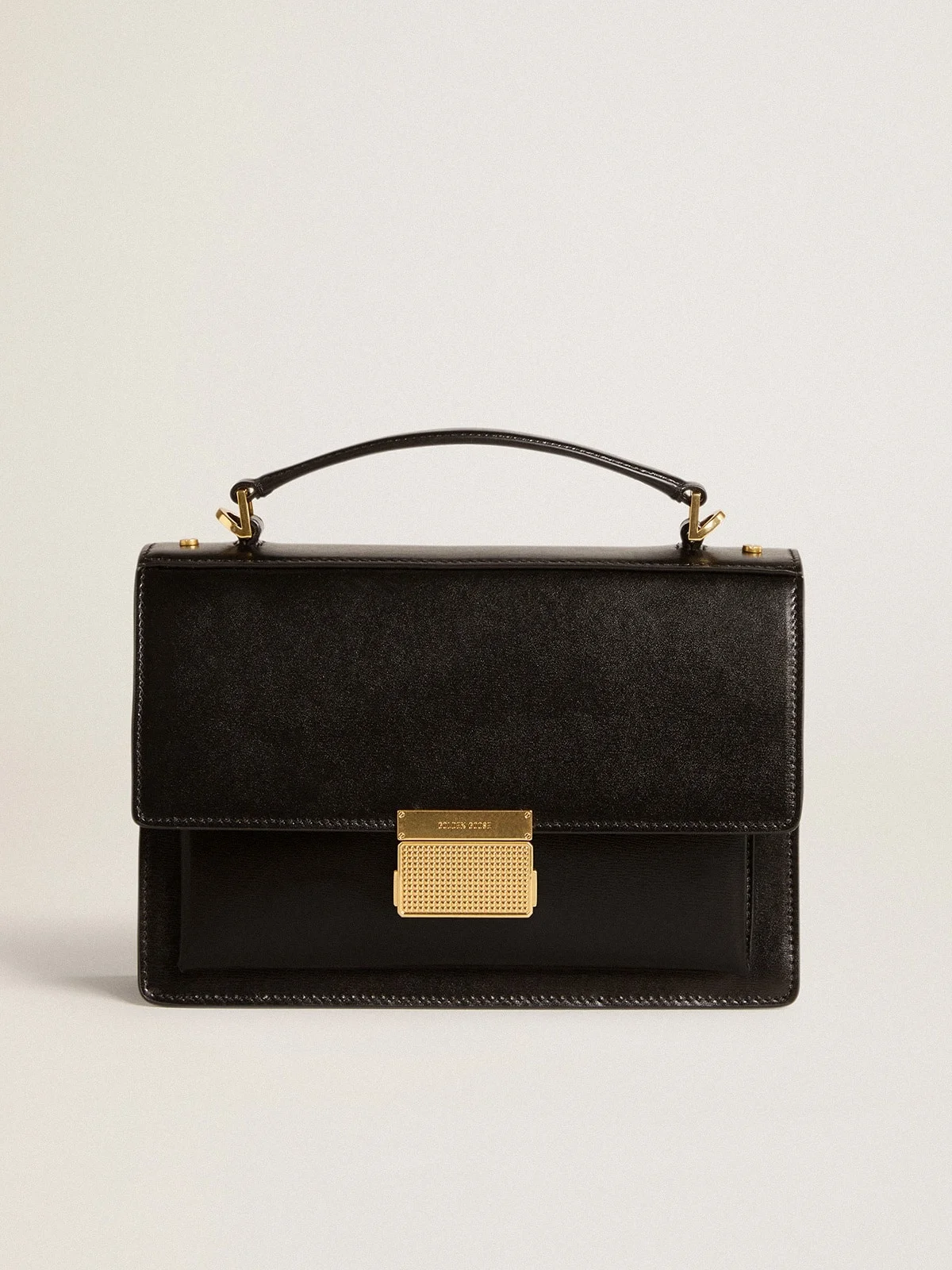 Venezia Bag in black boarded leather with gold details - 1