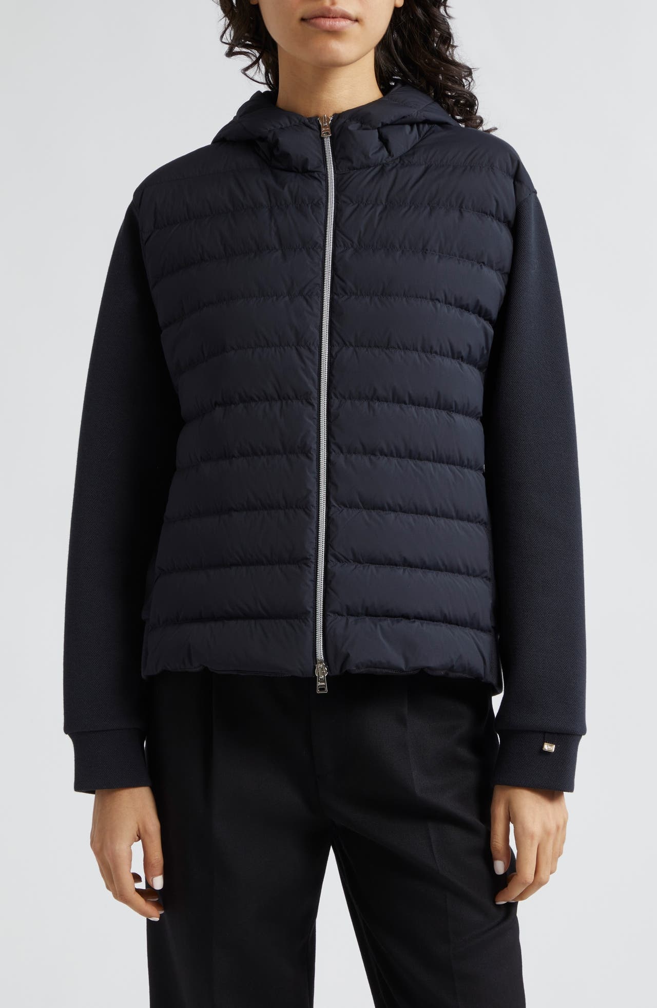 Herno Herno Quilted Down Knit Full Zip Hoodie in Navy at - Main Image