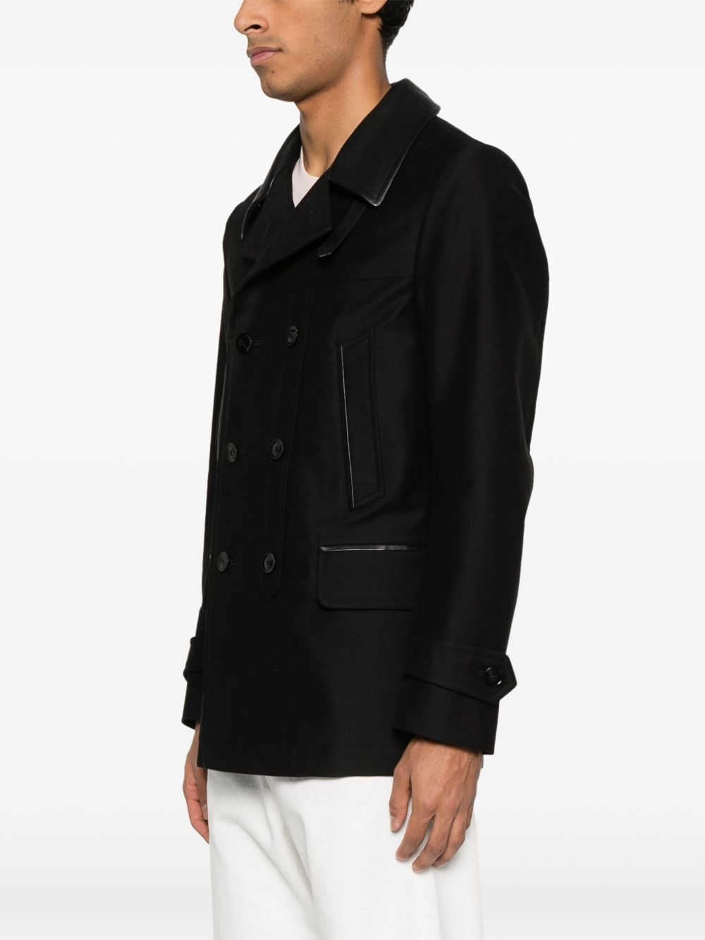 contrasting-collar peacoat - 3