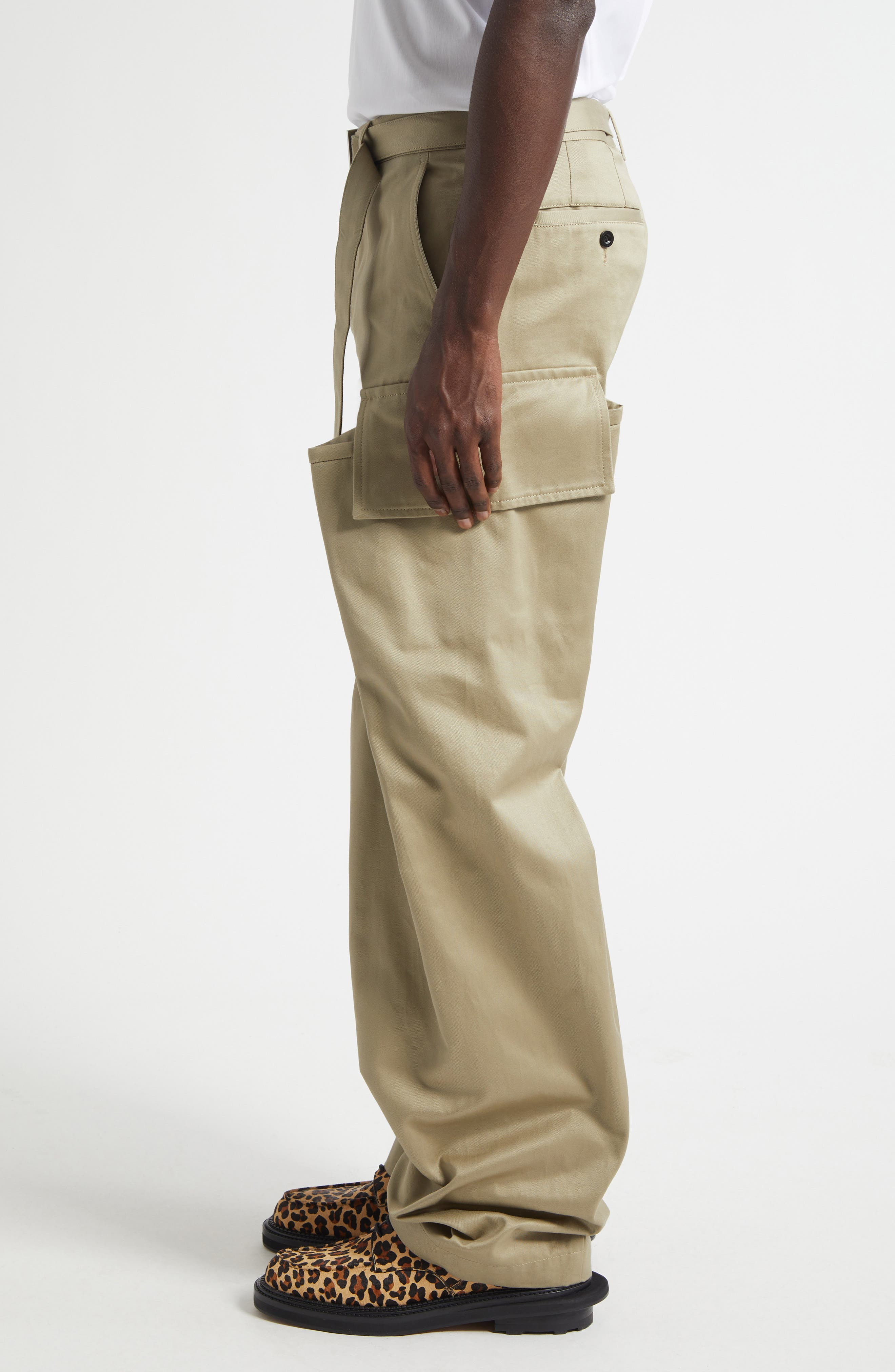 Sacai Belted Cotton Twill Cargo Chinos in Beige at Nordstrom - 4