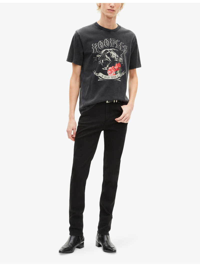 The Kooples Panther-Print Washed Cotton-Jersey T-Shirt outlook