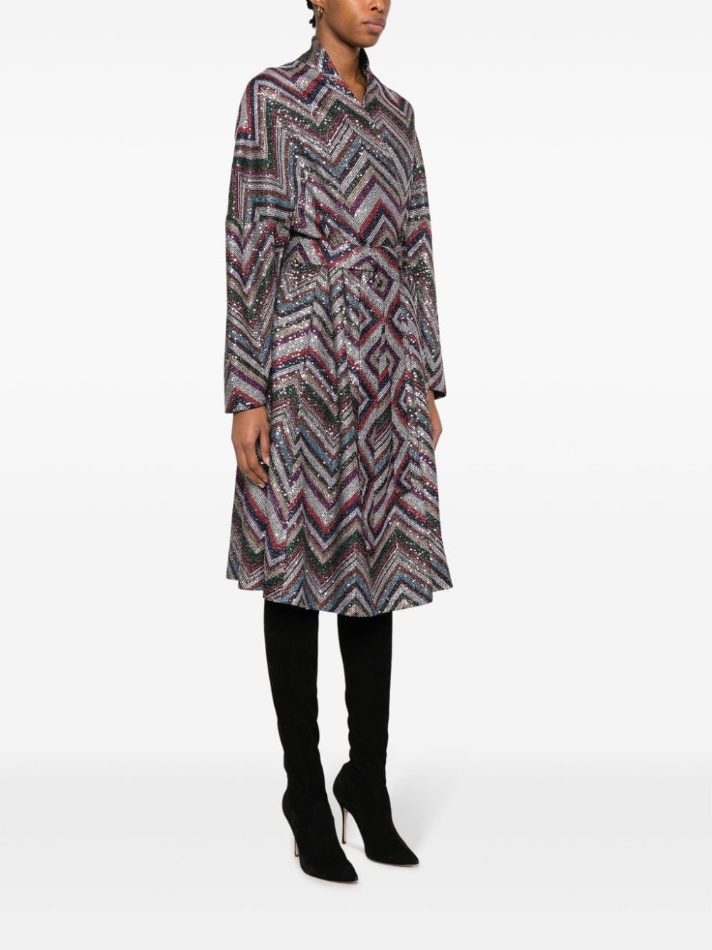 Zigzag sequin-embellished belted coat - 3