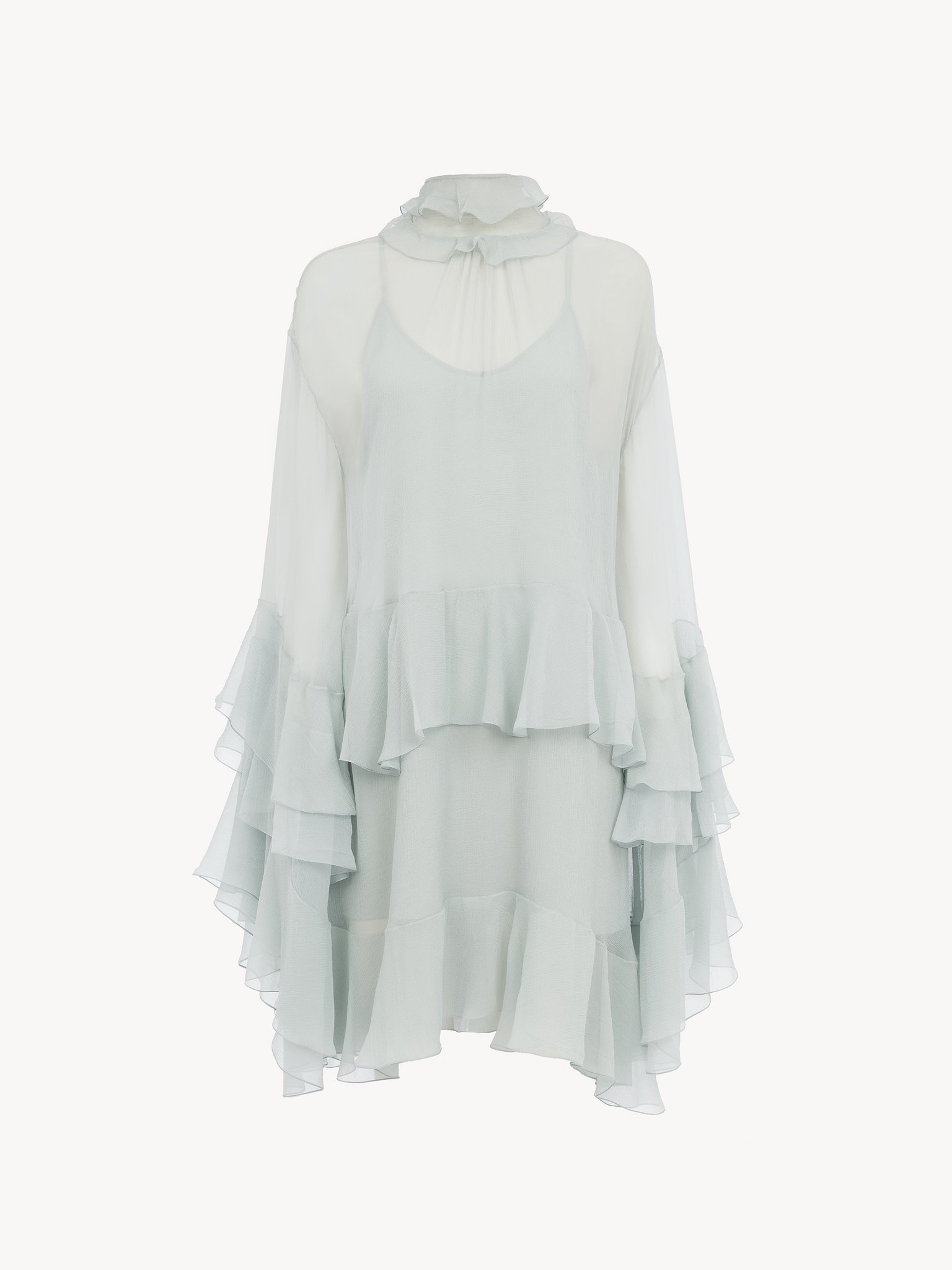 MINI RUFFLED DRESS IN SILK MOUSSELINE - 2