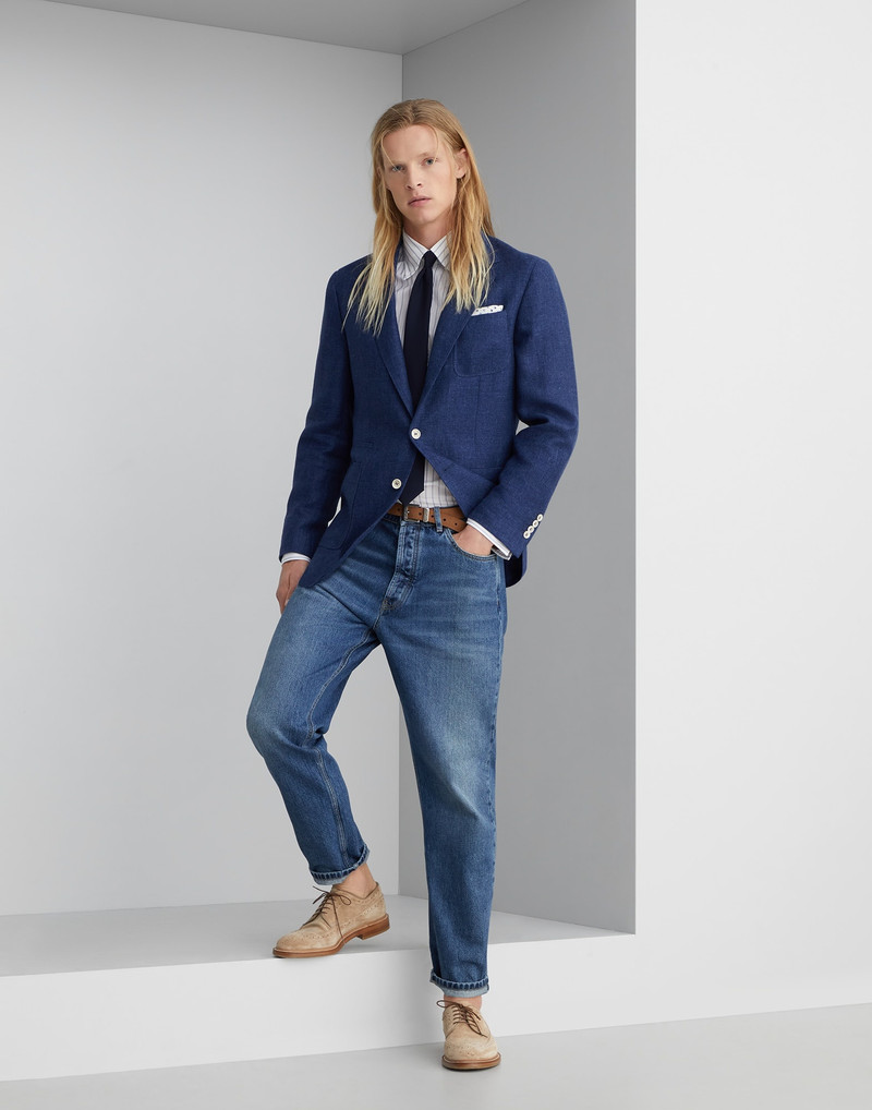Textured striped cotton slim fit shirt with button-down collar 5