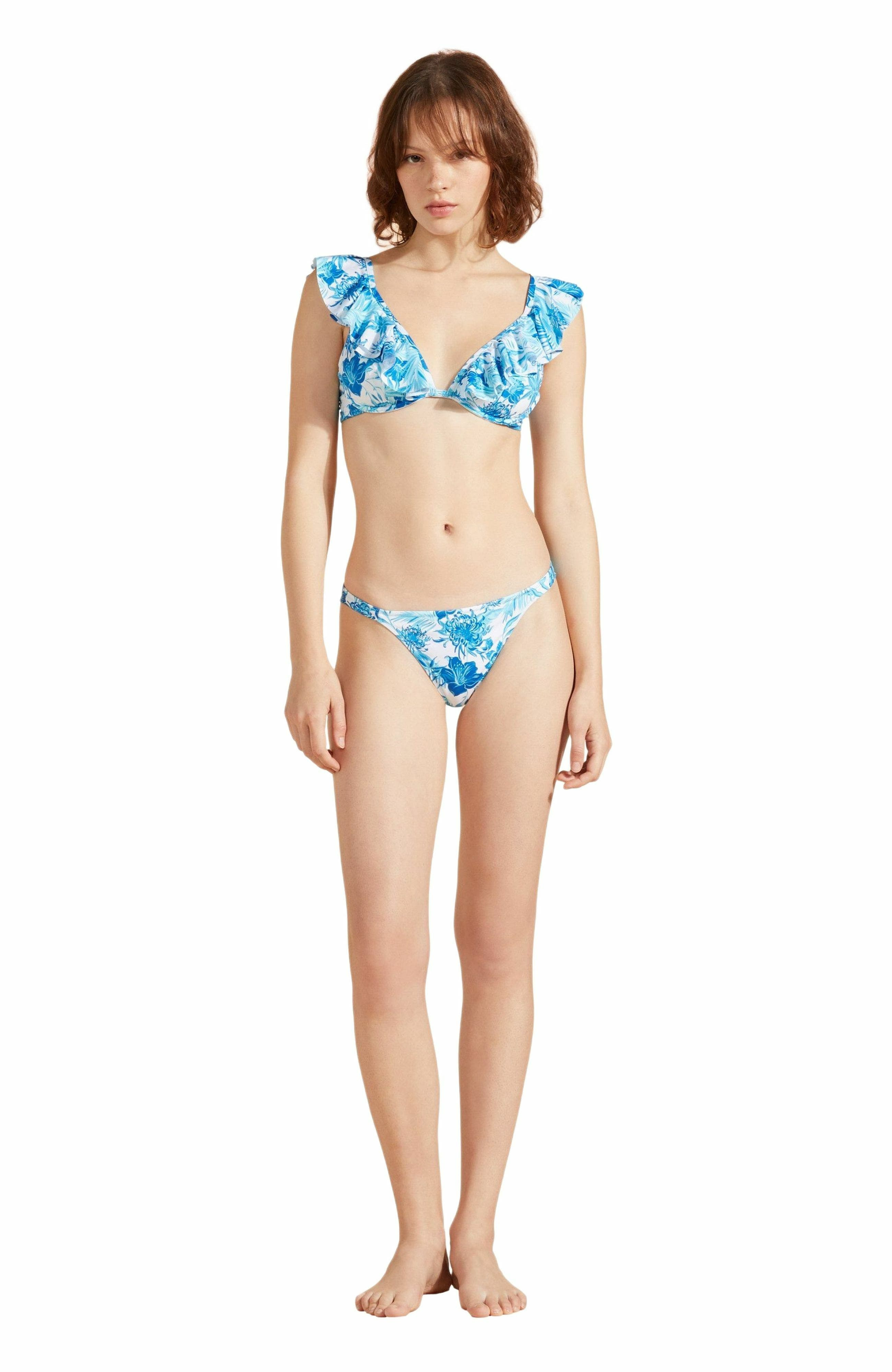 Vilebrequin Women's Tahiti Flower Ruffle Bikini Top in Blanc at Nordstrom - 1