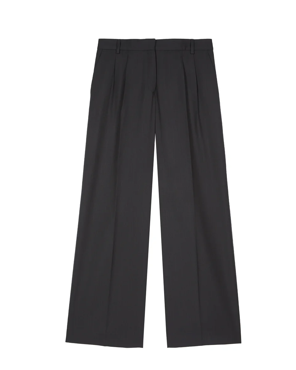 WIDE-LEG WOOL SUIT PANTS IN NAVY STRIPES - 1