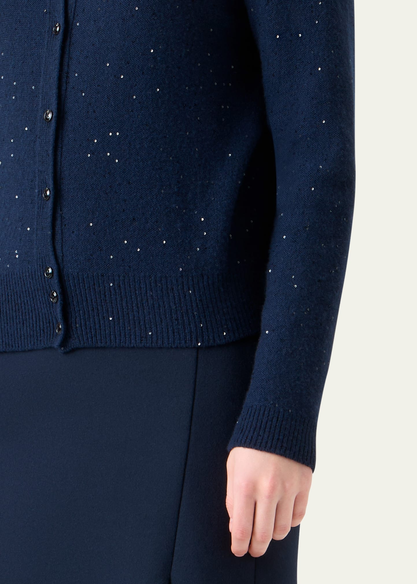 Paillette Wool-Cashmere Knit Crewneck Cardigan - 5