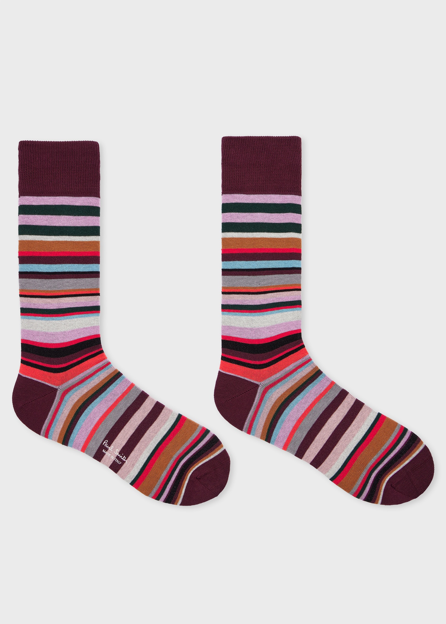 Burgundy Mixed Multicolour Stripe Socks - 2