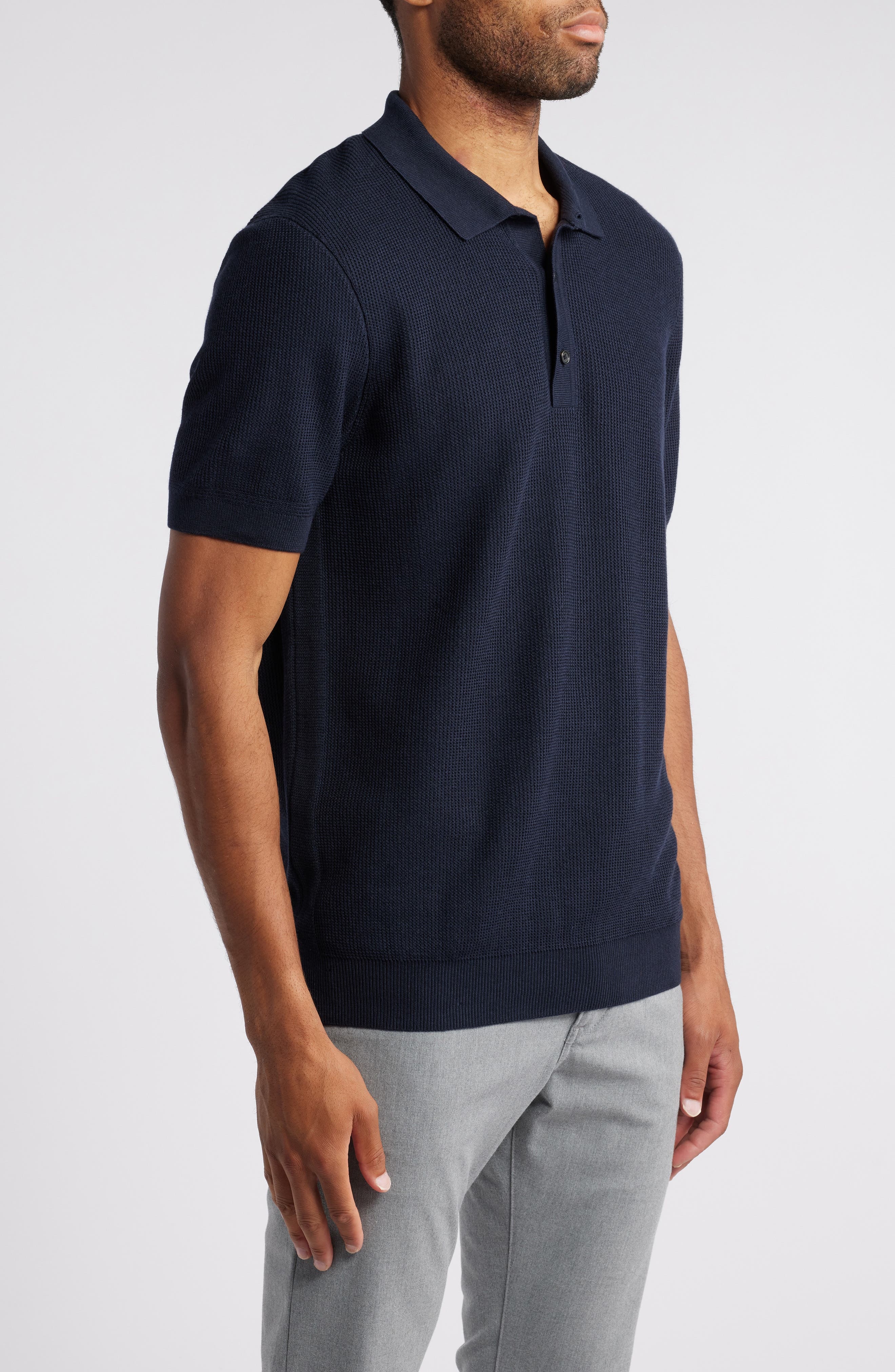 BOSS Daremo Cotton Blend Polo Sweater in Dark Blue at Nordstrom - 3