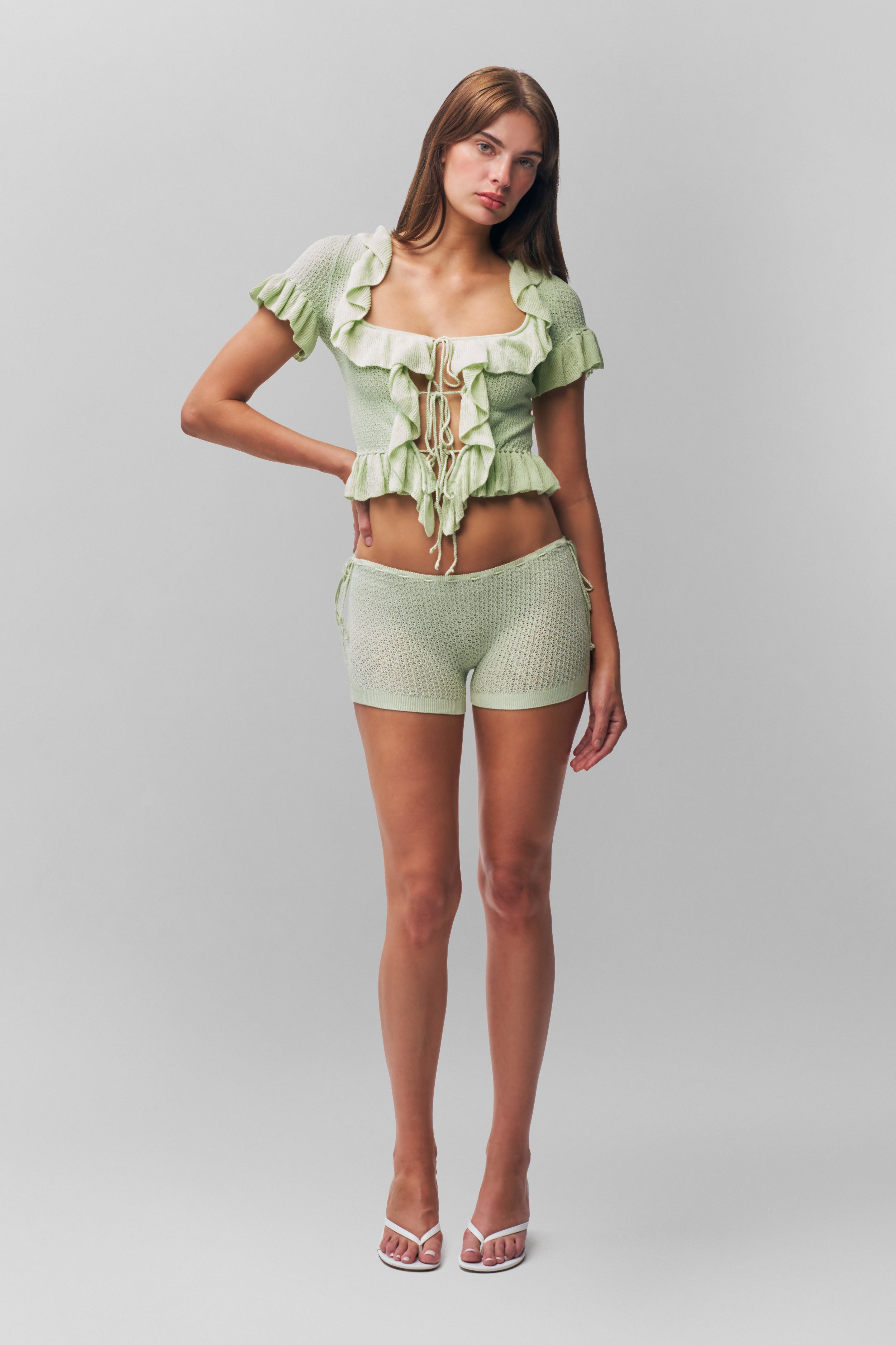 RUFFLE KNIT TIE TOP - 1