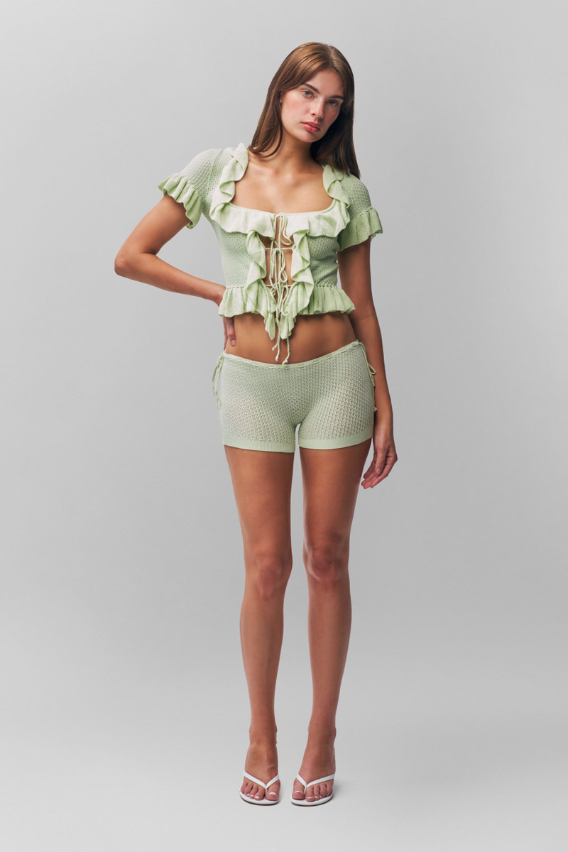 GUIZIO RUFFLE KNIT TIE TOP outlook