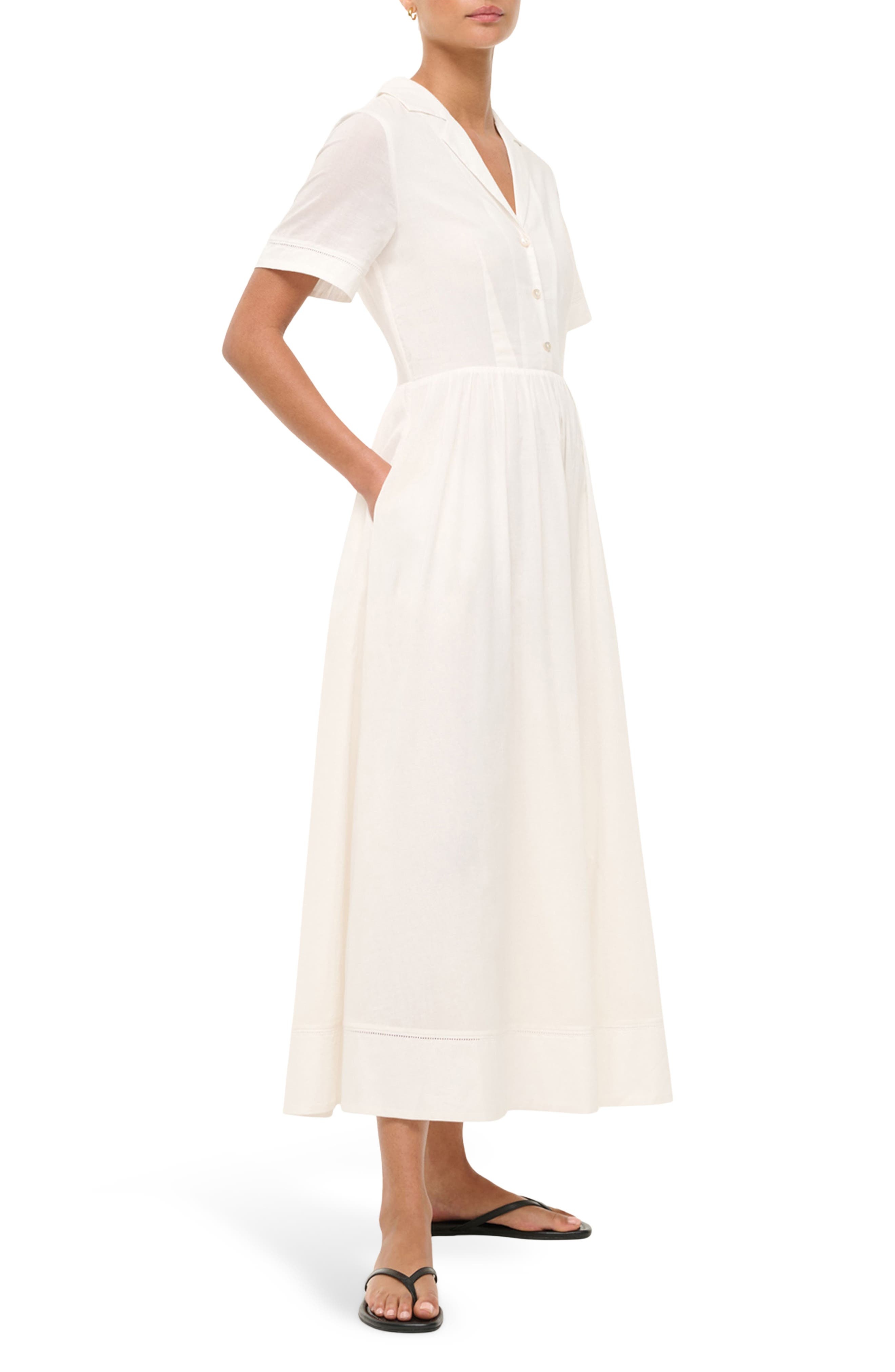 STAUD Meryl Cotton Maxi Shirtdress in White at Nordstrom - 3