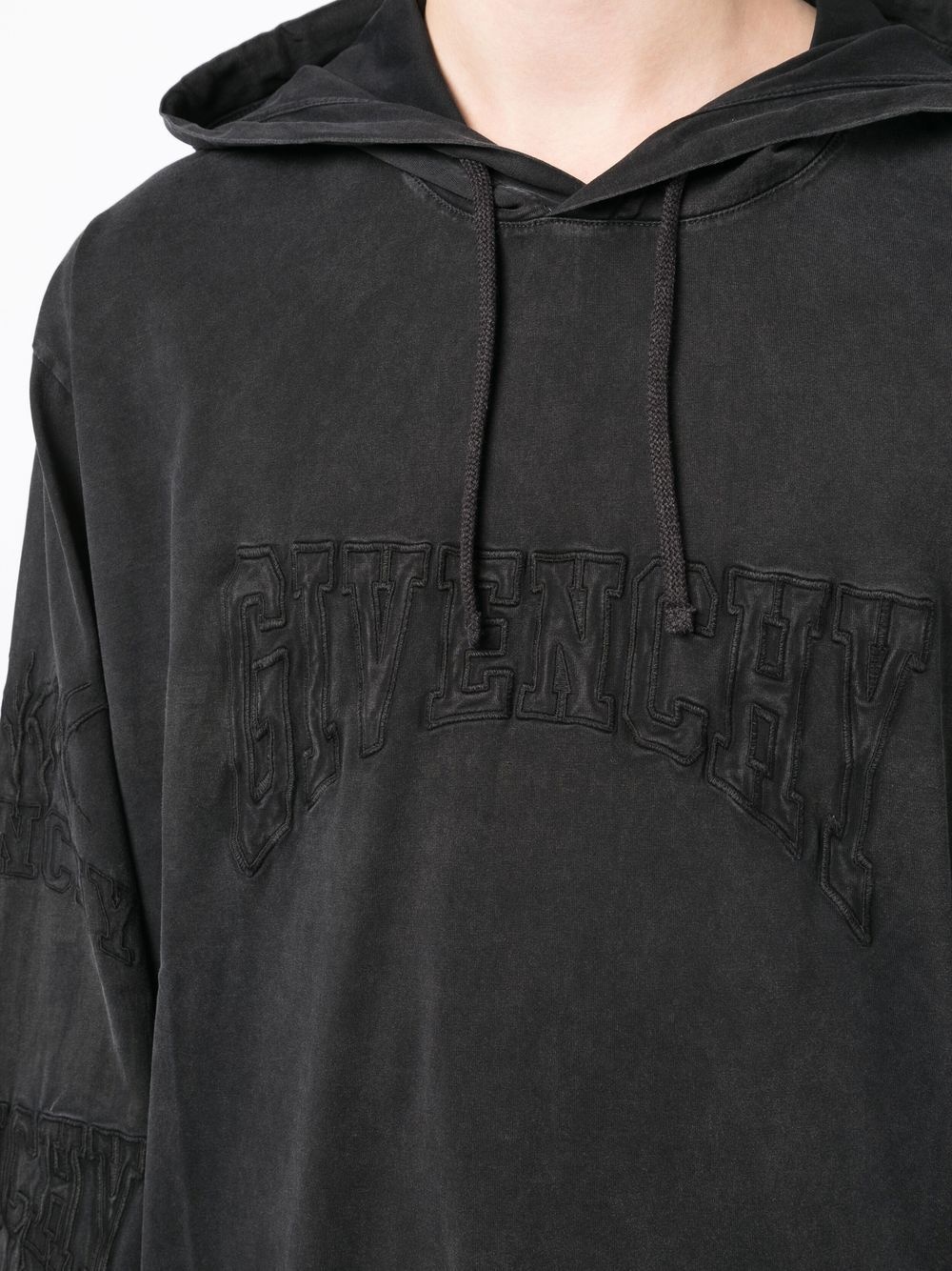 embroidered logo faded-effect hoodie - 5