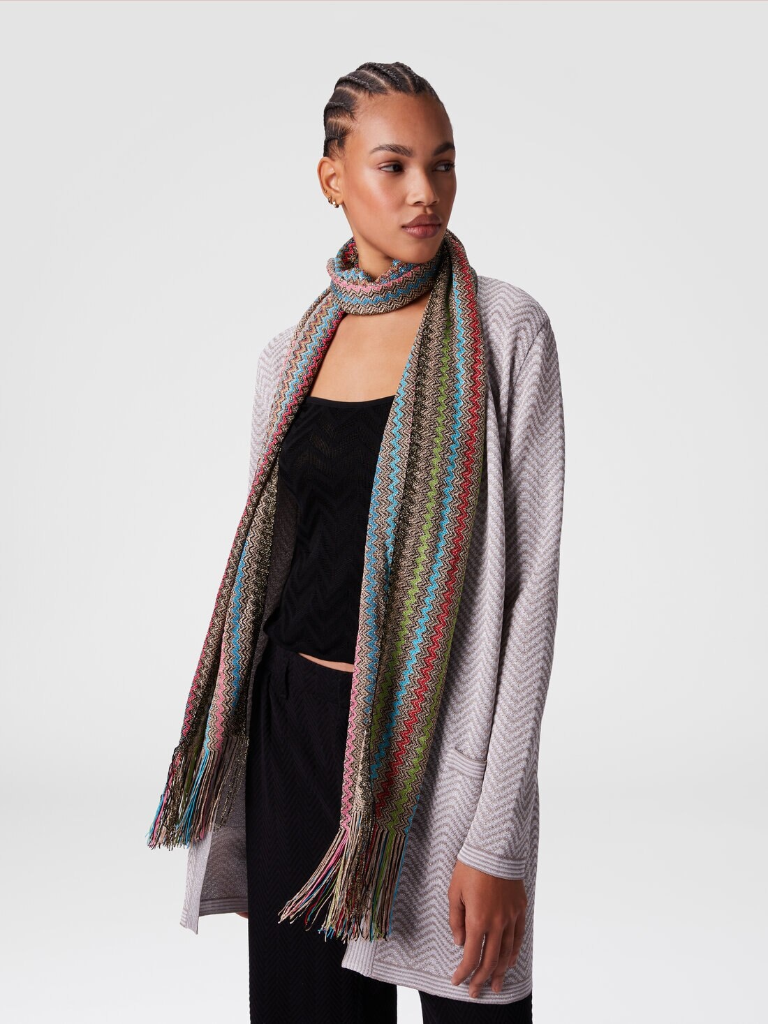 Zig zag viscose blend scarf with long fringes - 3