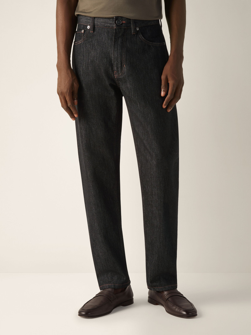 BLACK RINSE-WASHED COTTON AND SILK ROCCIA JEANS 4