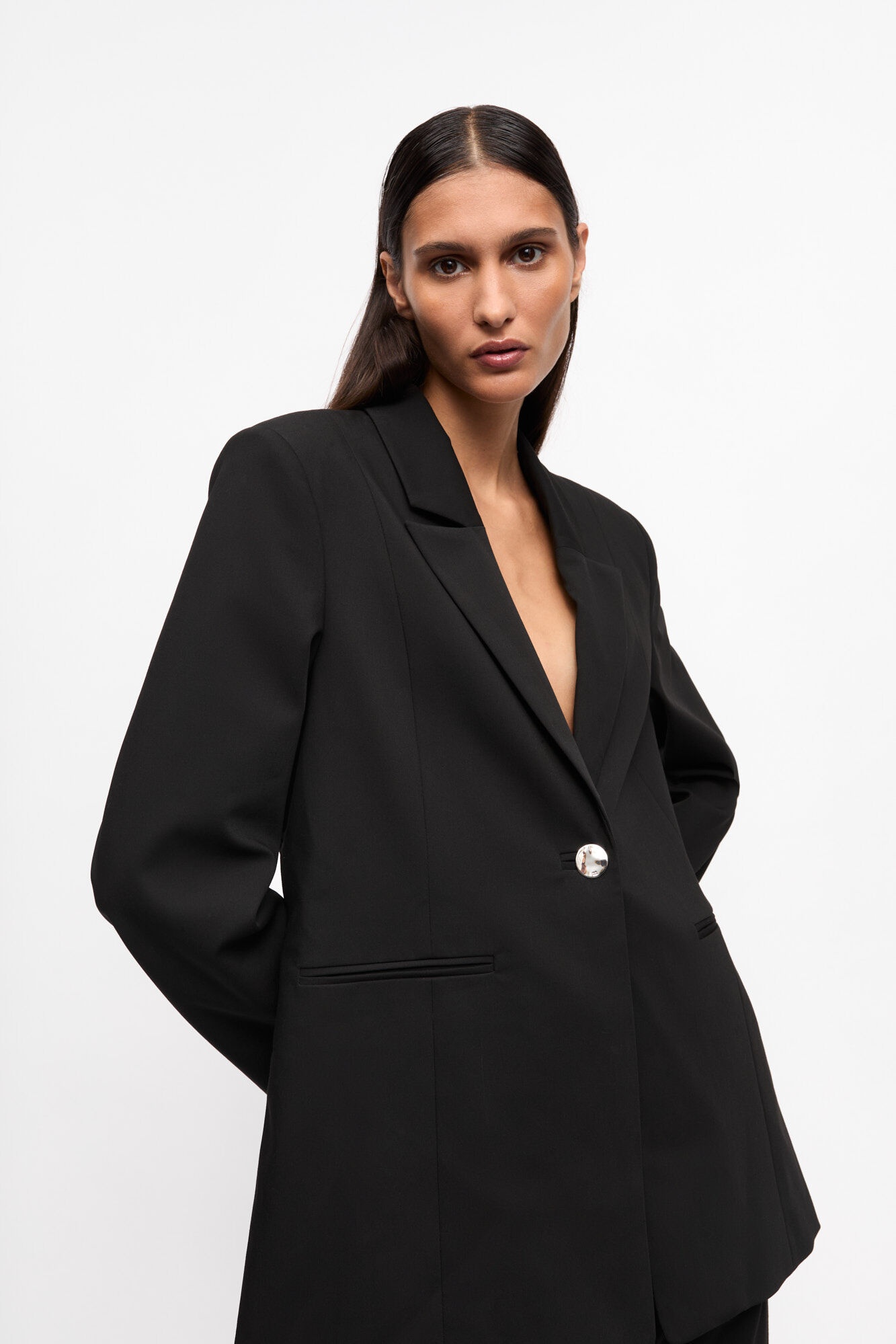 BLACK SOLID TWILL SUITING BLAZER - 3