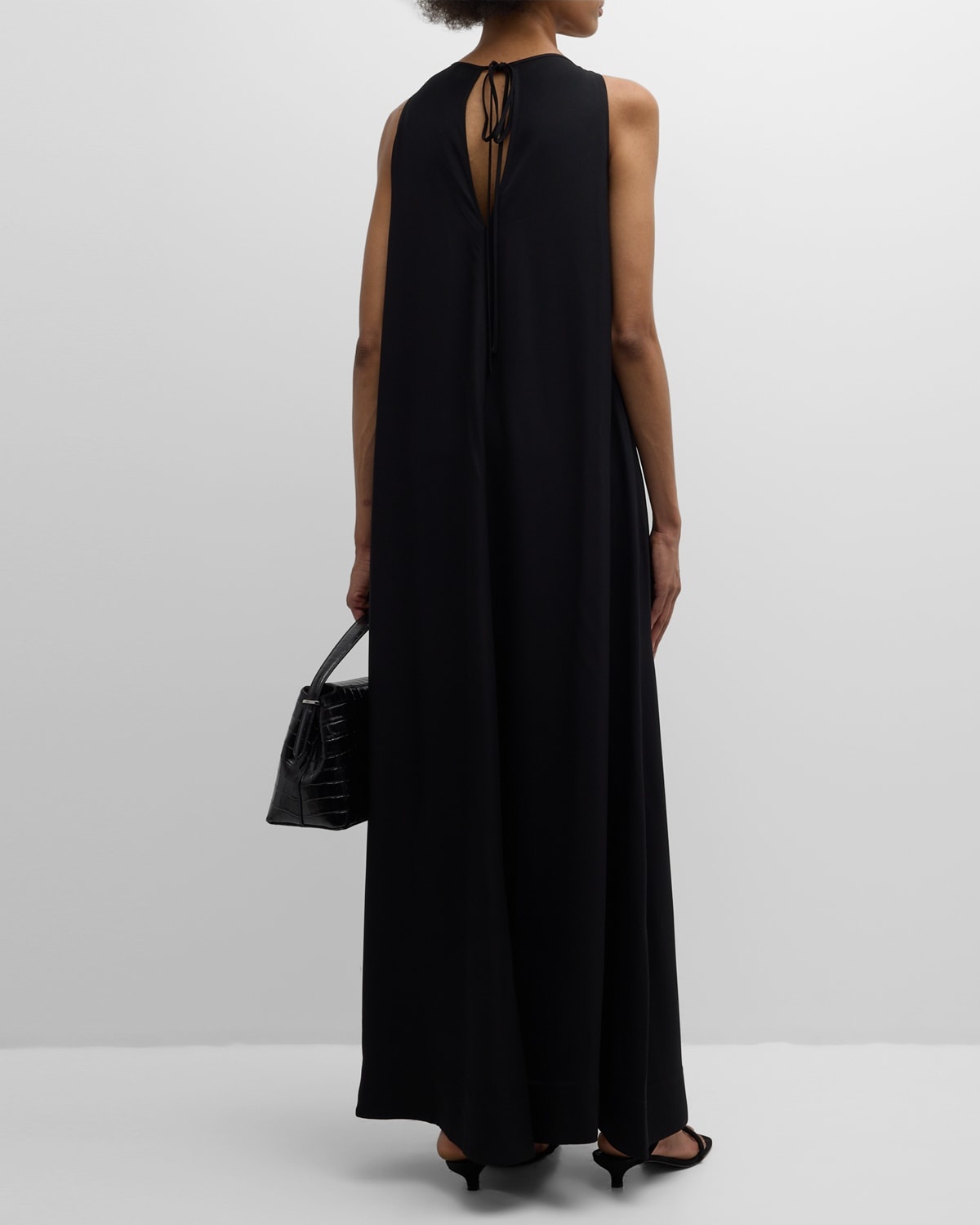 T-Strap Plunging Satin-Back Crepe Maxi Dress - 6