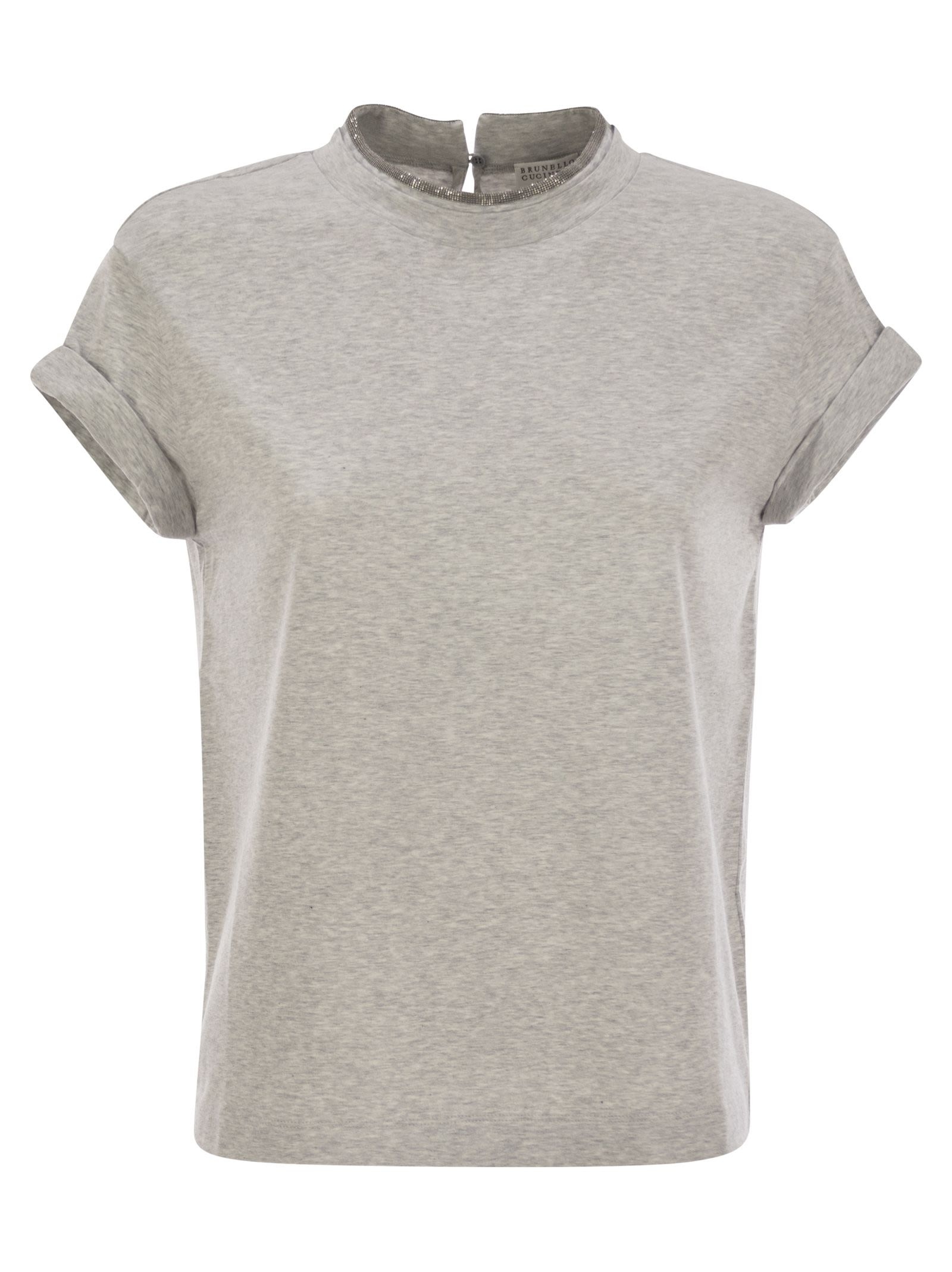Brunello Cucinelli Women Stretch Cotton Jersey T-Shirt With Precious Faux-Layering - 1