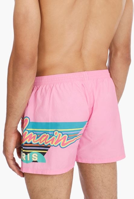 Pink swimsuit with Balmain logo print - 8