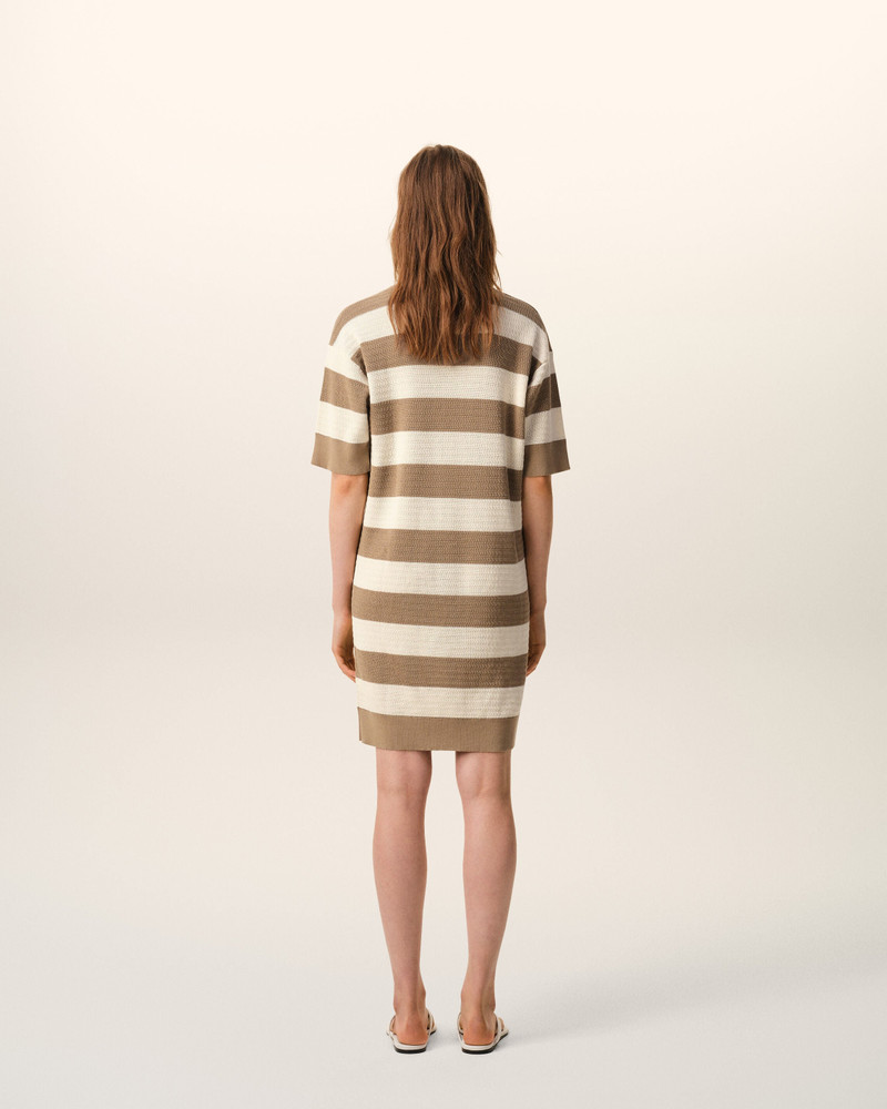 WHITE AND BROWN COTTON POLO DRESS AMI DE COEUR PATCH 5