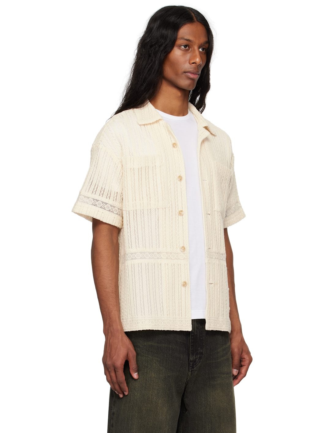 Beige Jacquard Stripe Shirt - 2
