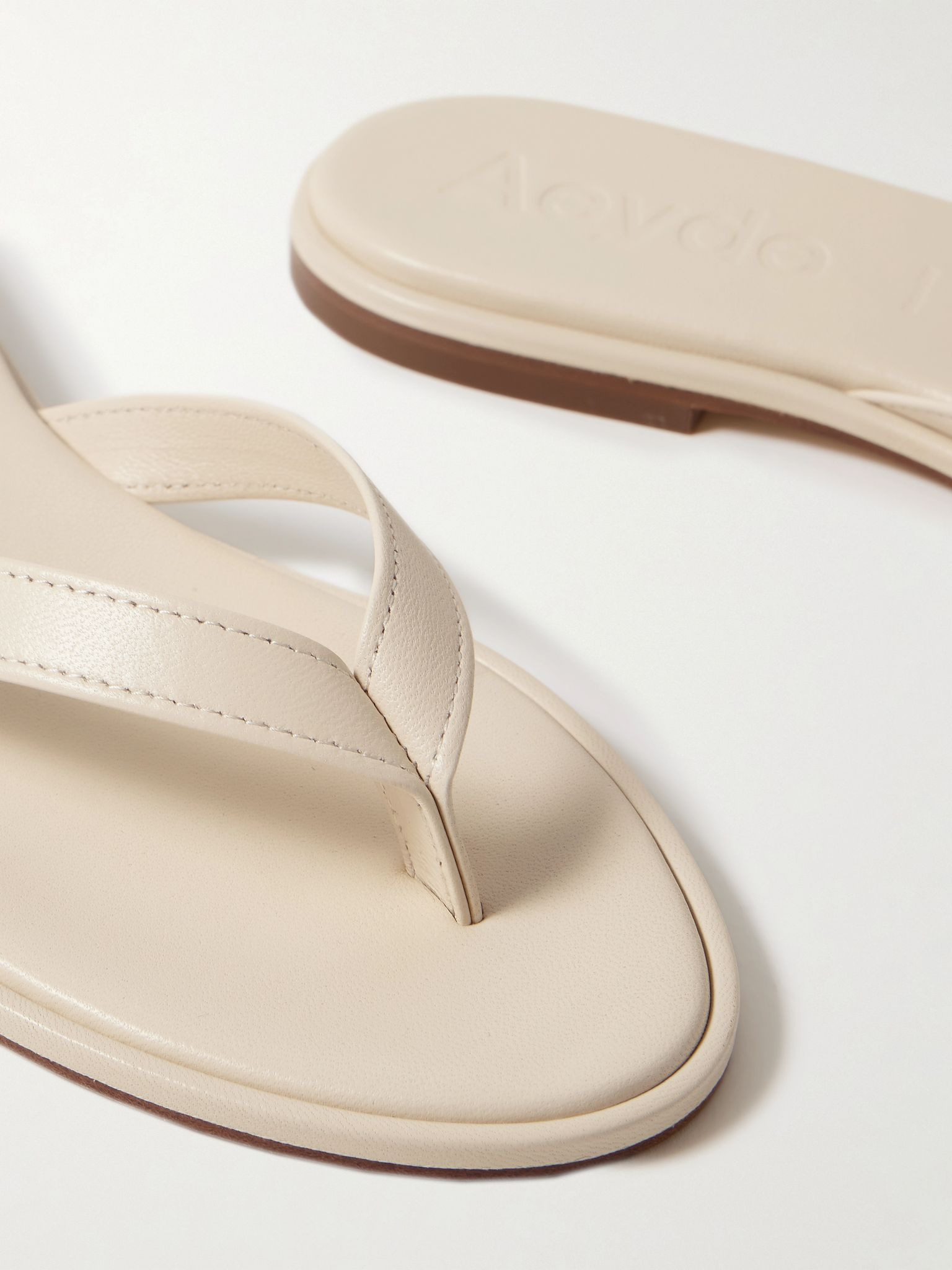 Melody leather flip flops Cream - 4