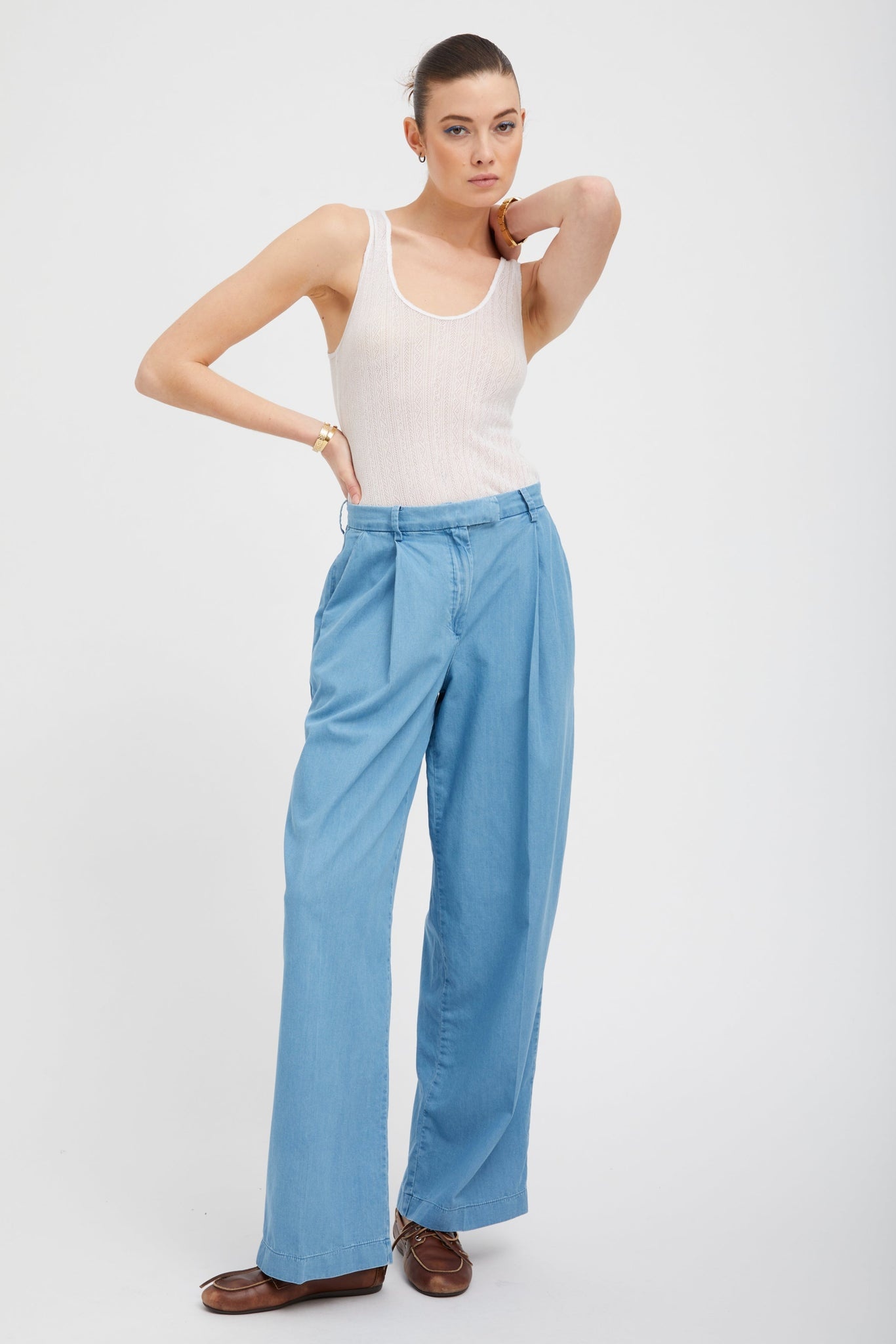 DANIELLE CHAMBRAY PLEATED TROUSERS - 2