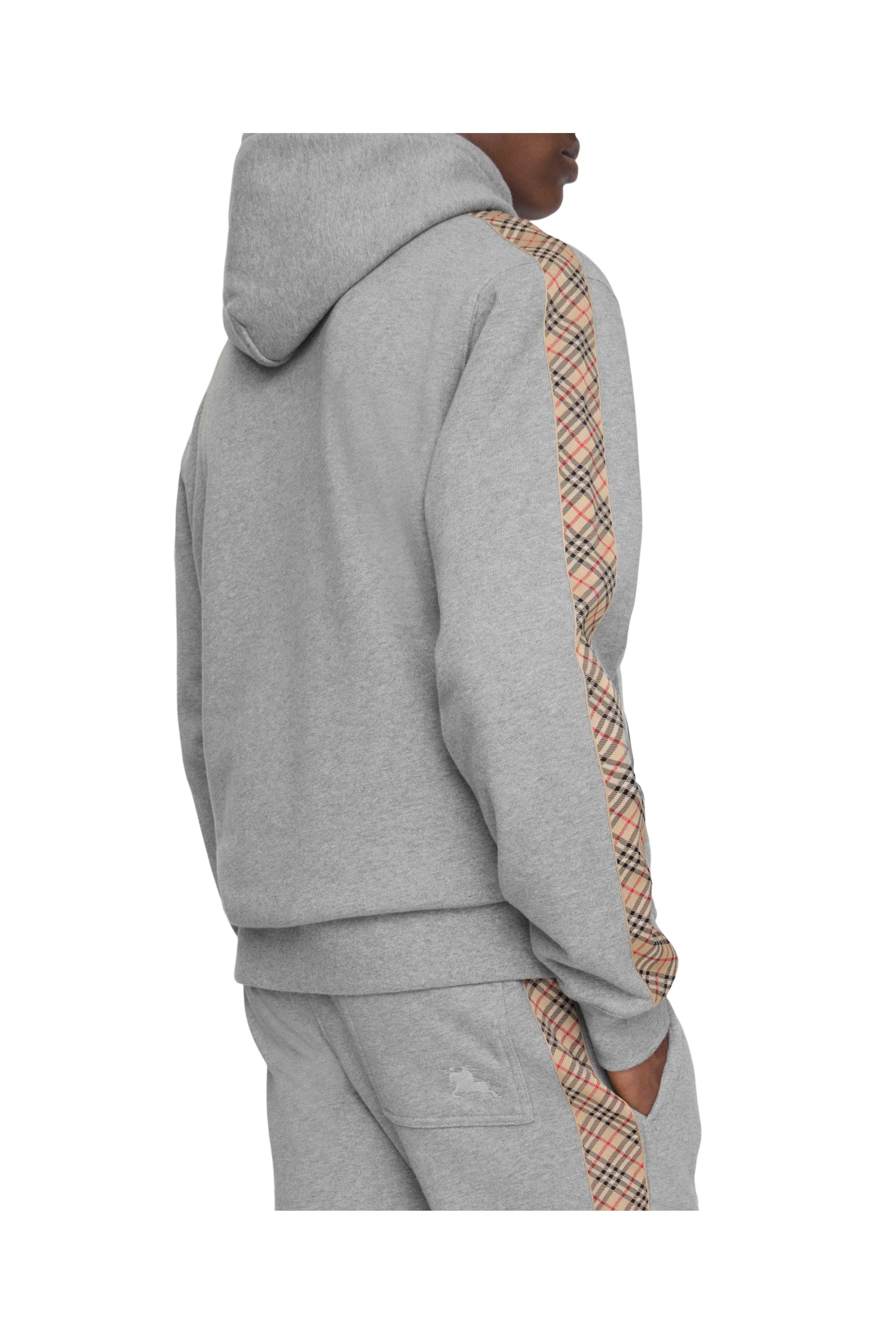 burberry Check Trim Cotton Hoodie in Pale Grey Melange at Nordstrom - 3