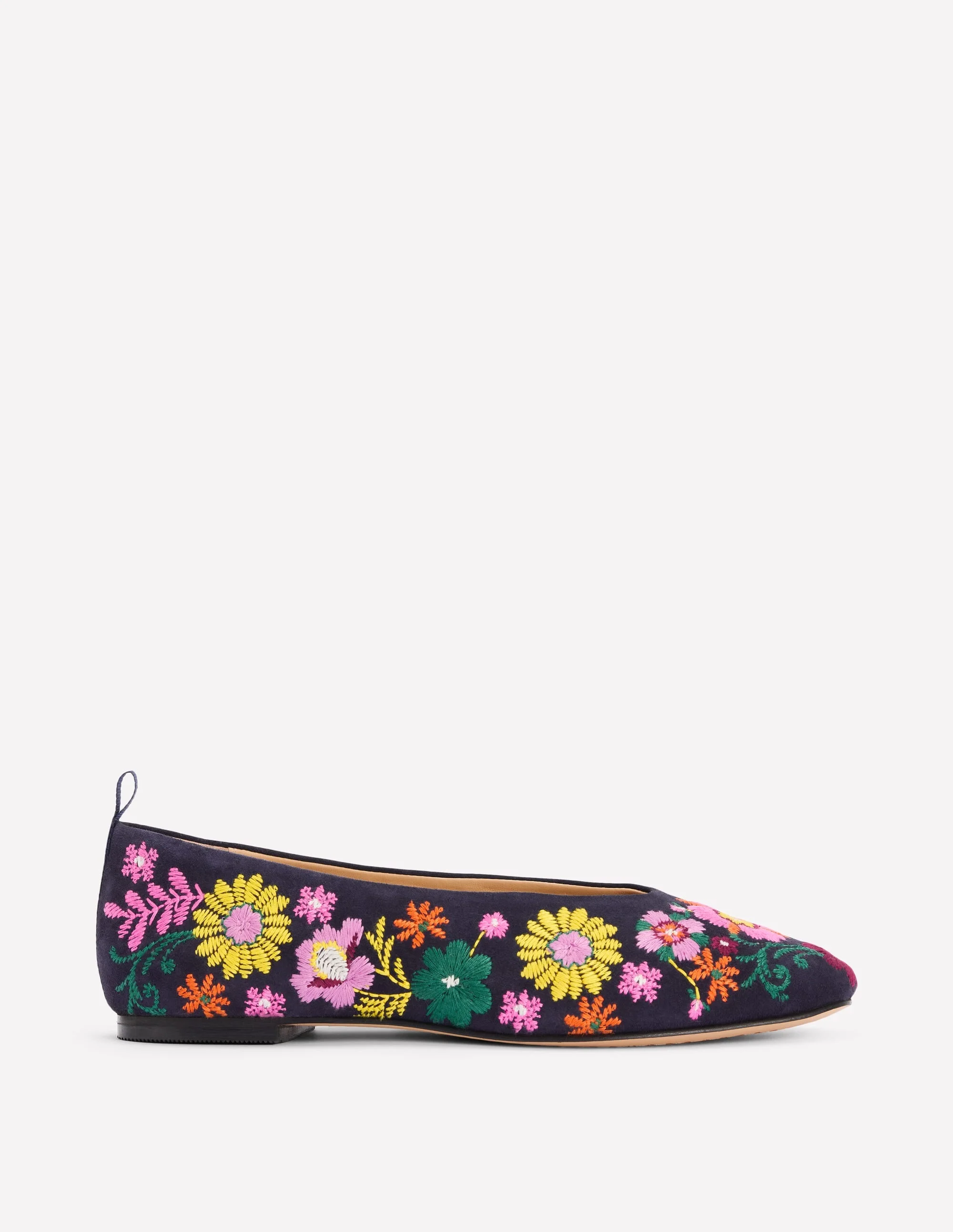 High Cut Ballet Flats-Navy/Embroidery - 1