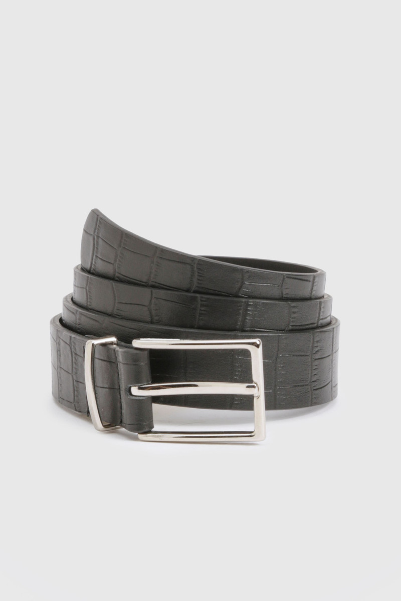 Croc Effect Leather Square Buckle Belt 3