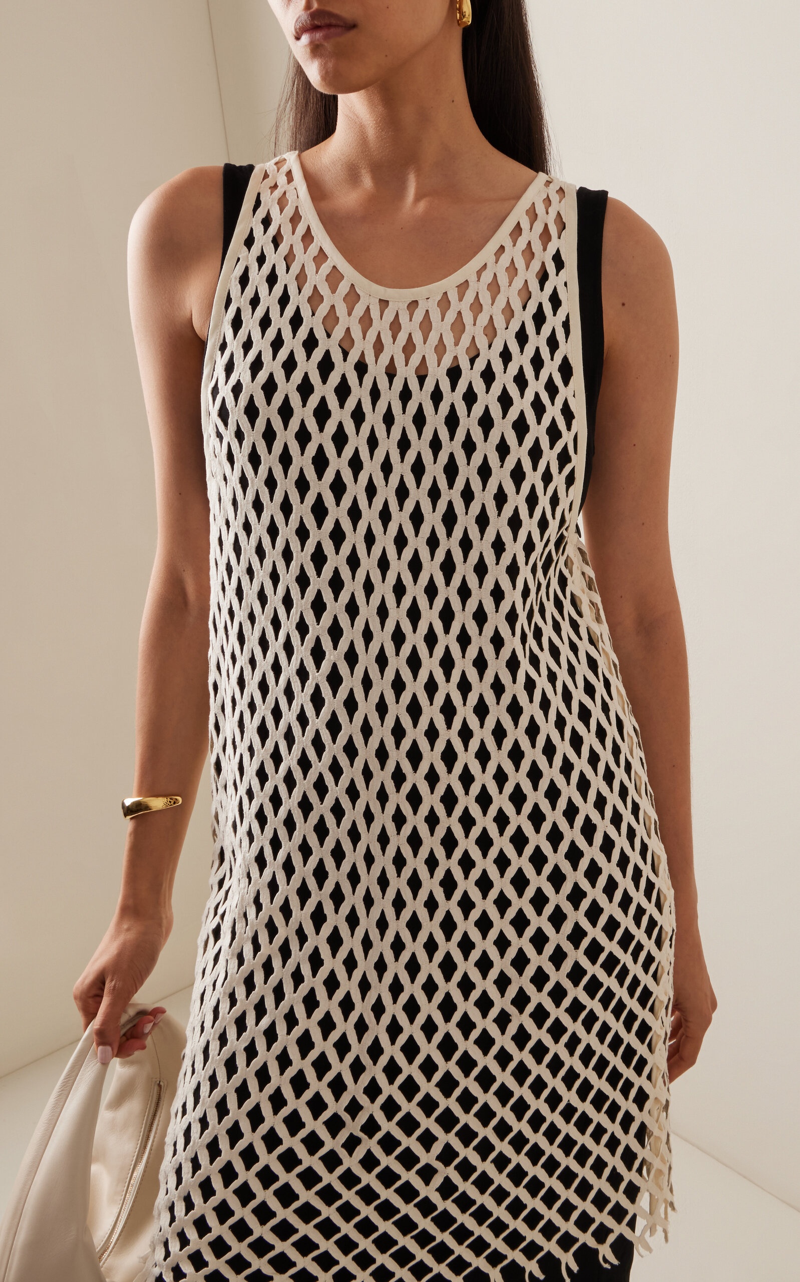 Organic Cotton Lace Mini Shift Dress black/white - 3