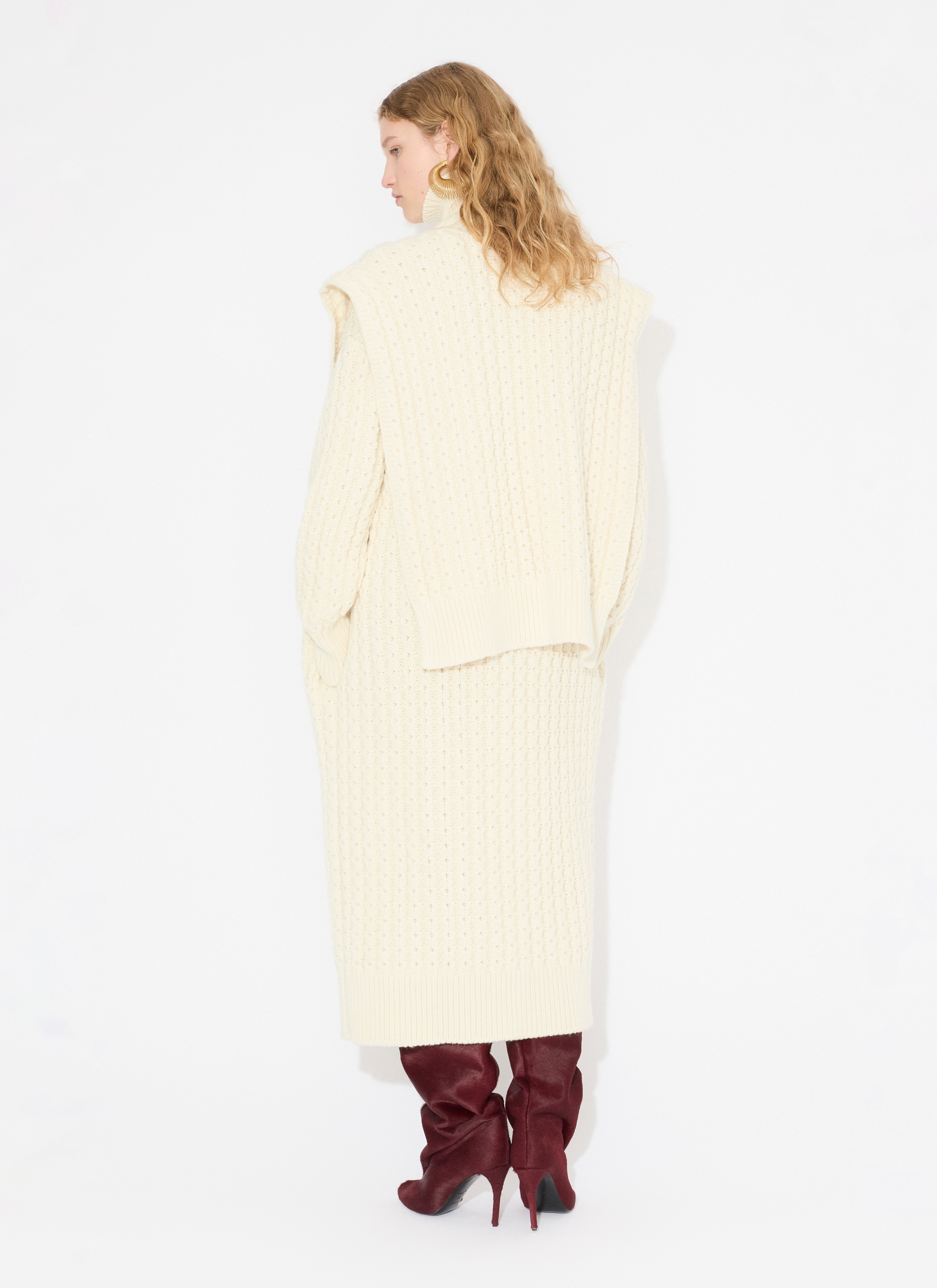 LONG HONEYCOMB WOOL CARDIGAN - 3