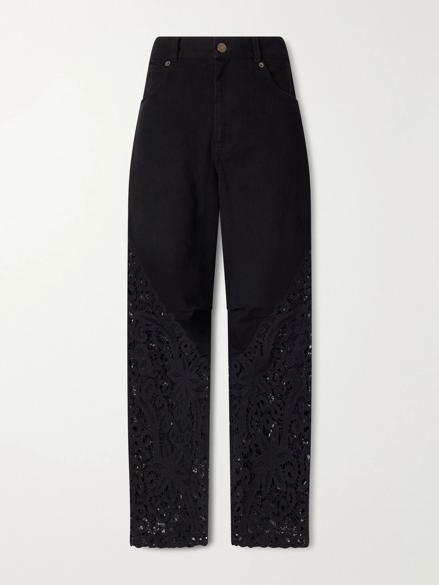 Shiloh embroidered high-rise straight-leg jeans Black - 1