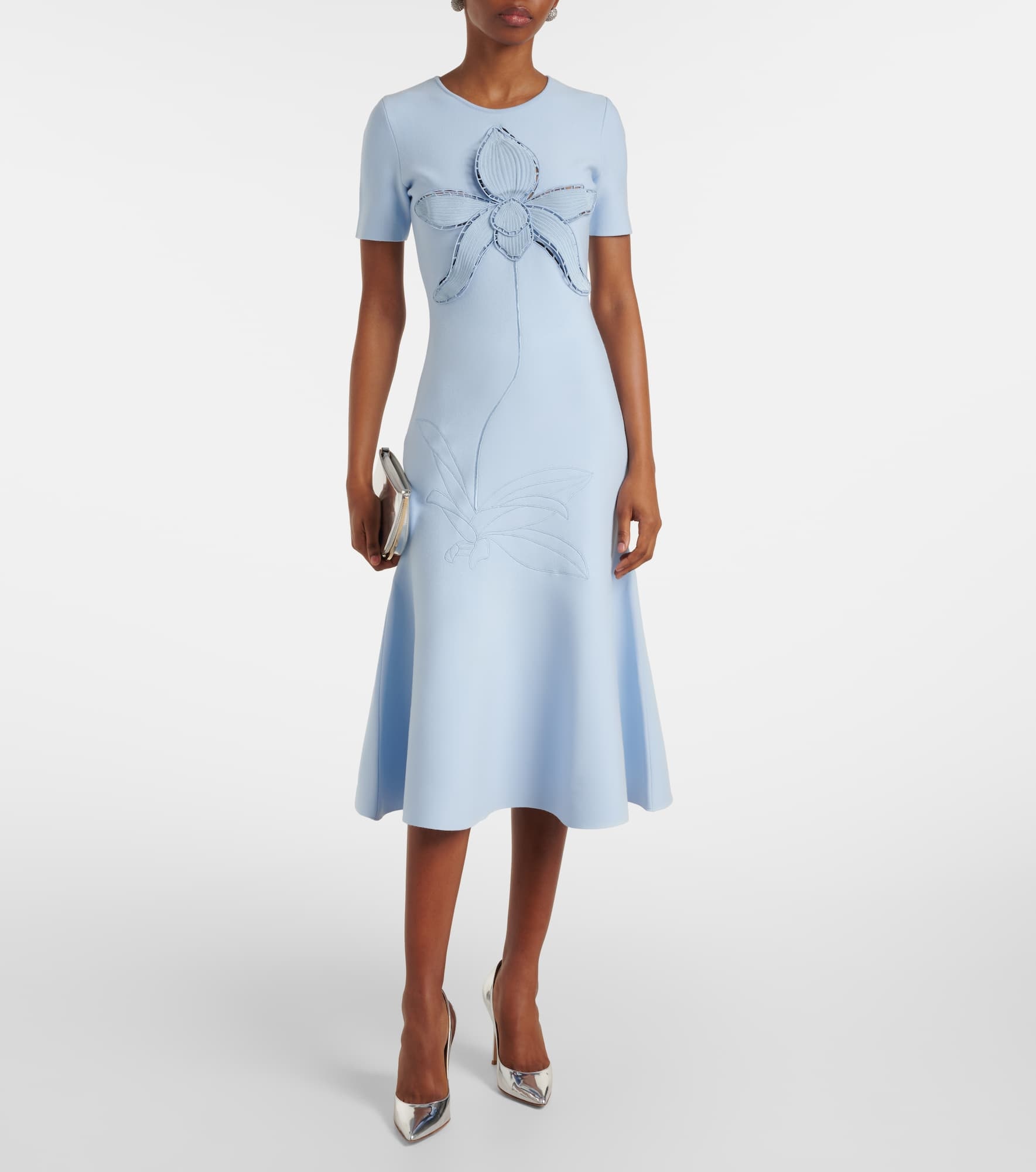 Orchid-appliqué jacquard cocktail dress - 2