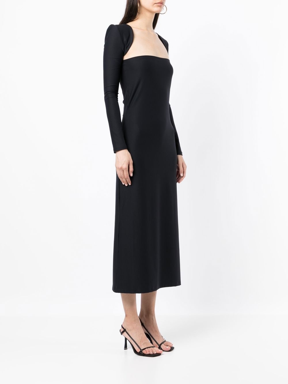 square-neck long-sleeve midi dress - 3