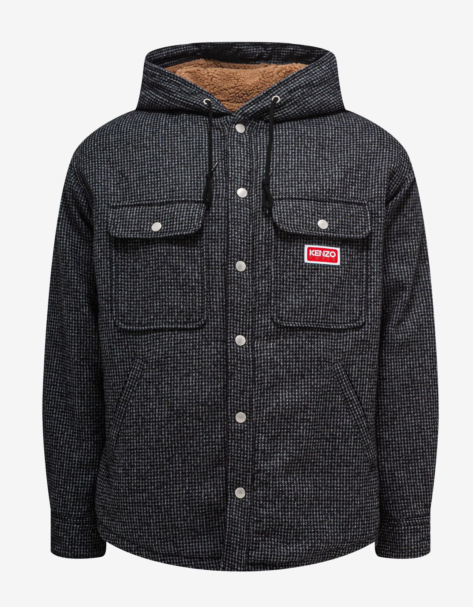 Kenzo Grey Checked Hooded Overshirt - 1
