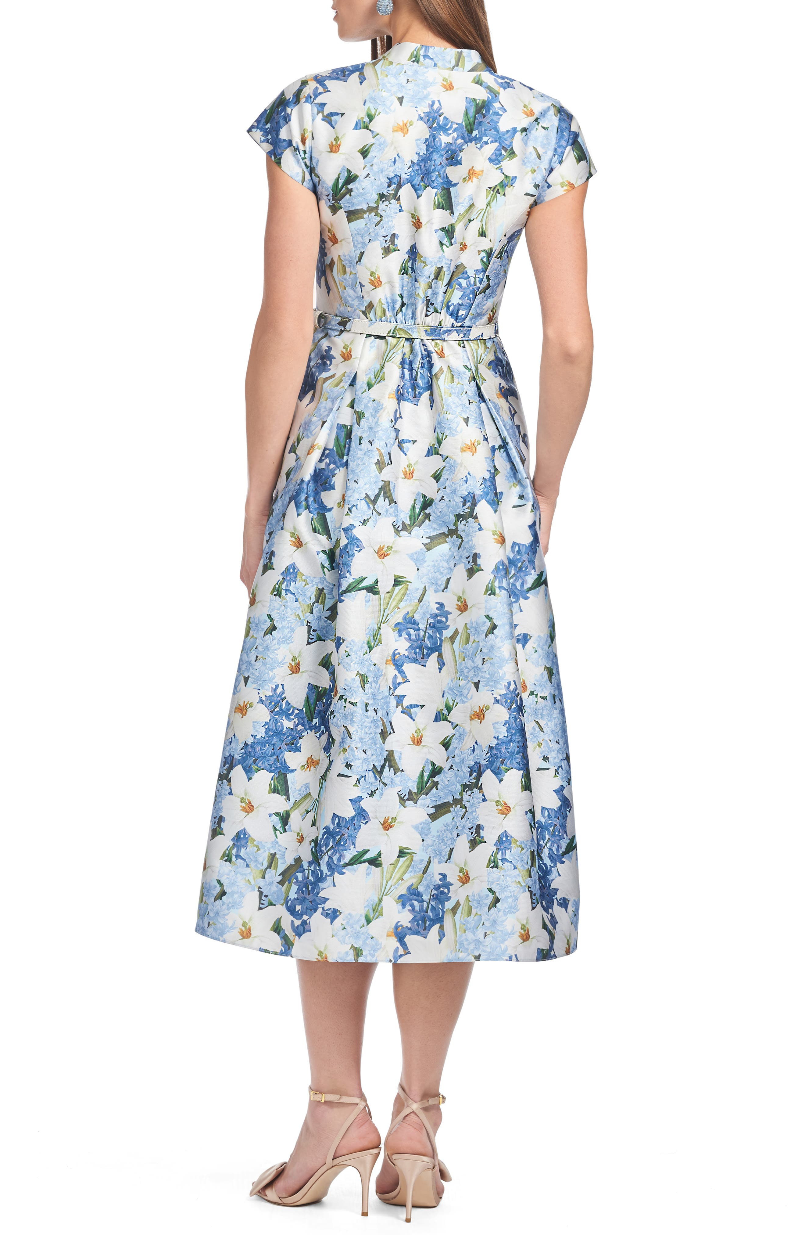 Sachin & Babi Martine Floral Print Belted Midi Dress in Sky Blue Star Lillies at Nordstrom - 2