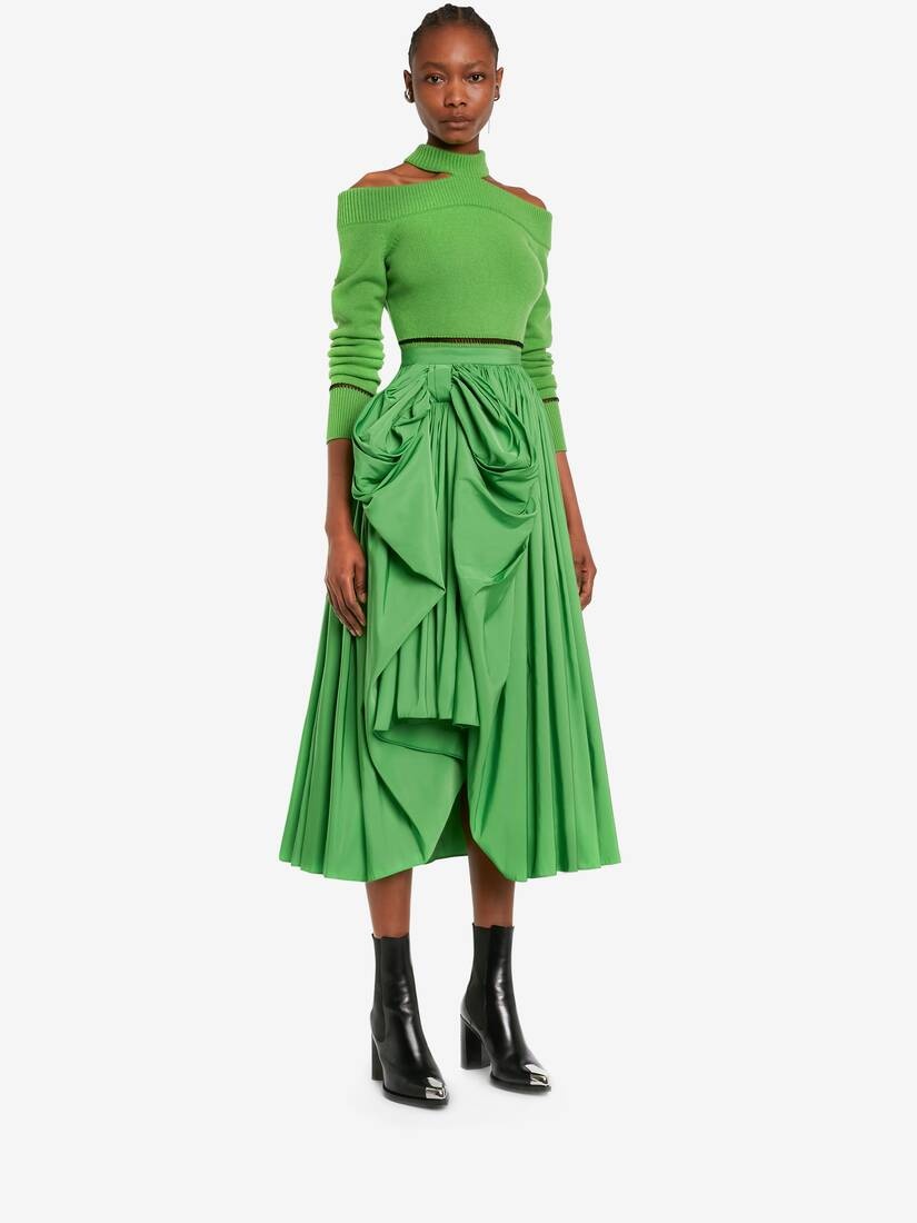 Women's Slashed Off-the-shoulder Jumper in Acid Green/black - 3