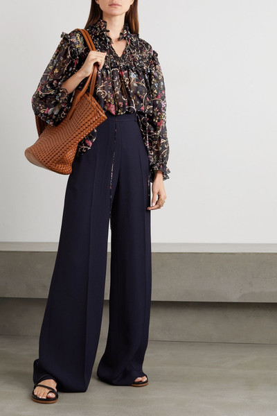 Etro Ruffled shirred floral-print silk and wool-blend chiffon blouse  outlook