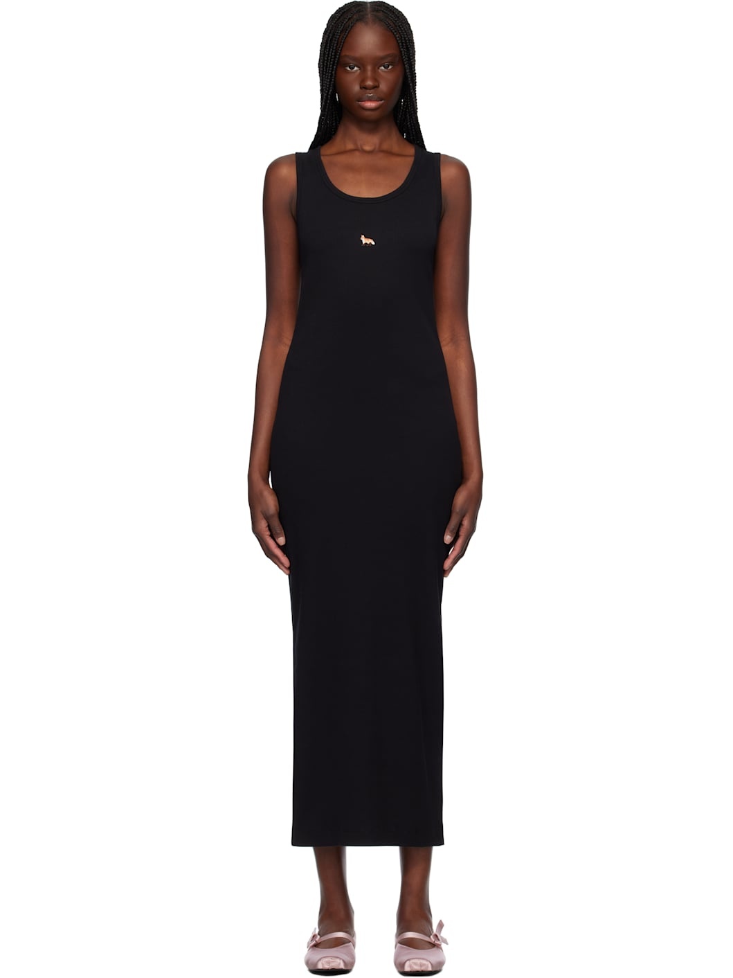 Black Baby Fox Ribbed Tank Midi Dress - 1