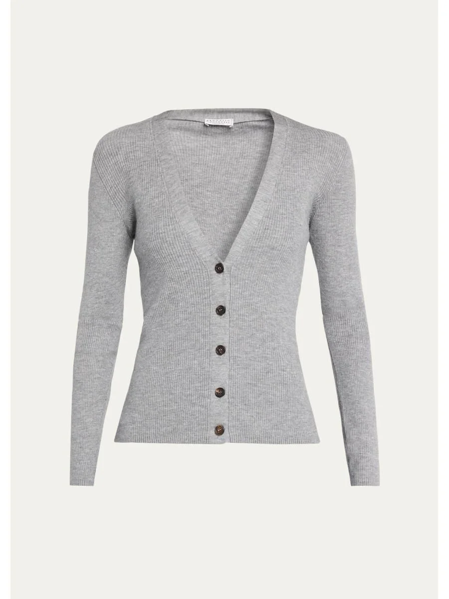 Sparkle Cashmere Rib V-Neck Cardigan - 1