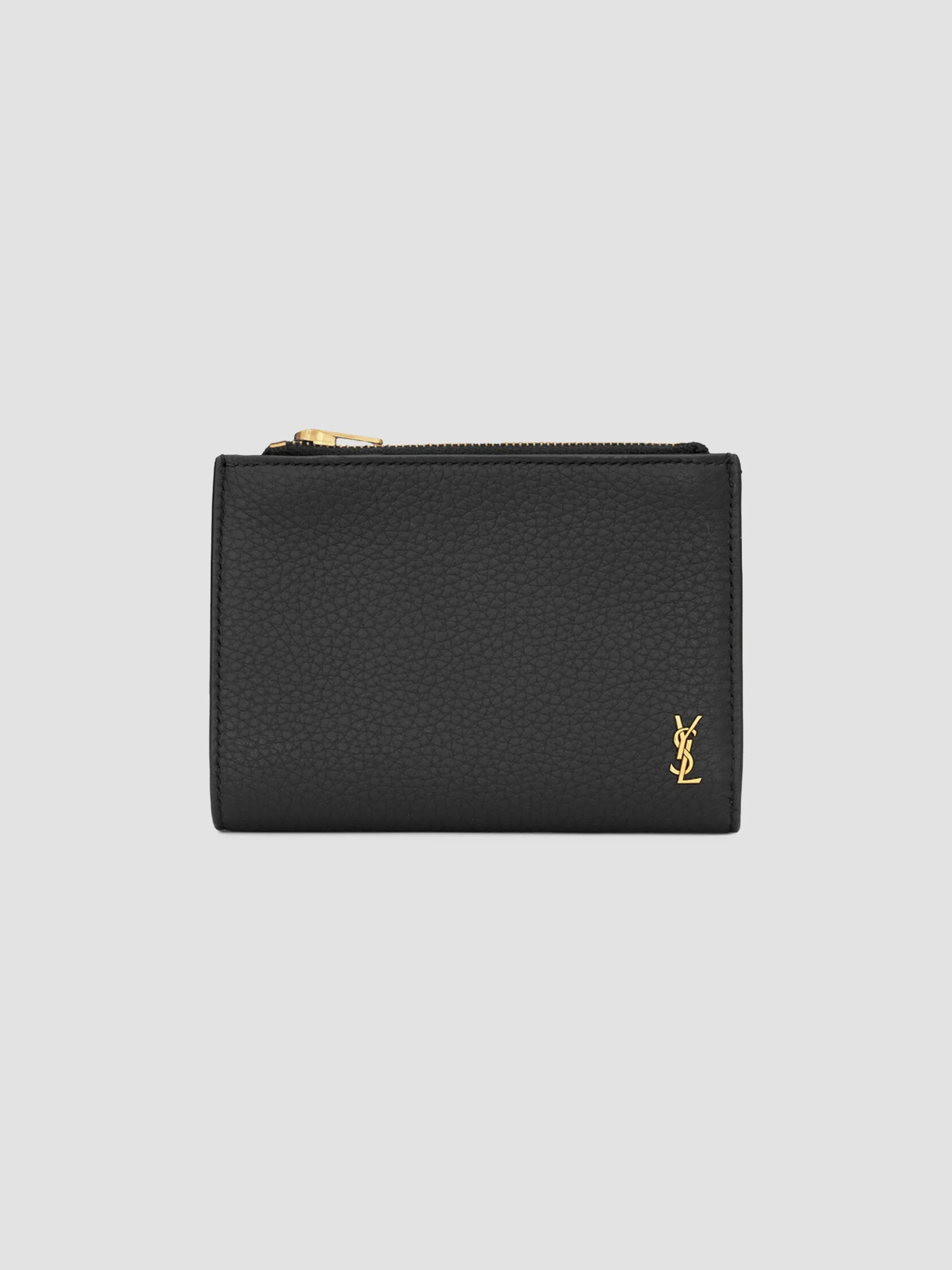 Men's Tiny Cassandre Bi-Fold Wallet in Grained Leather - Black - 1