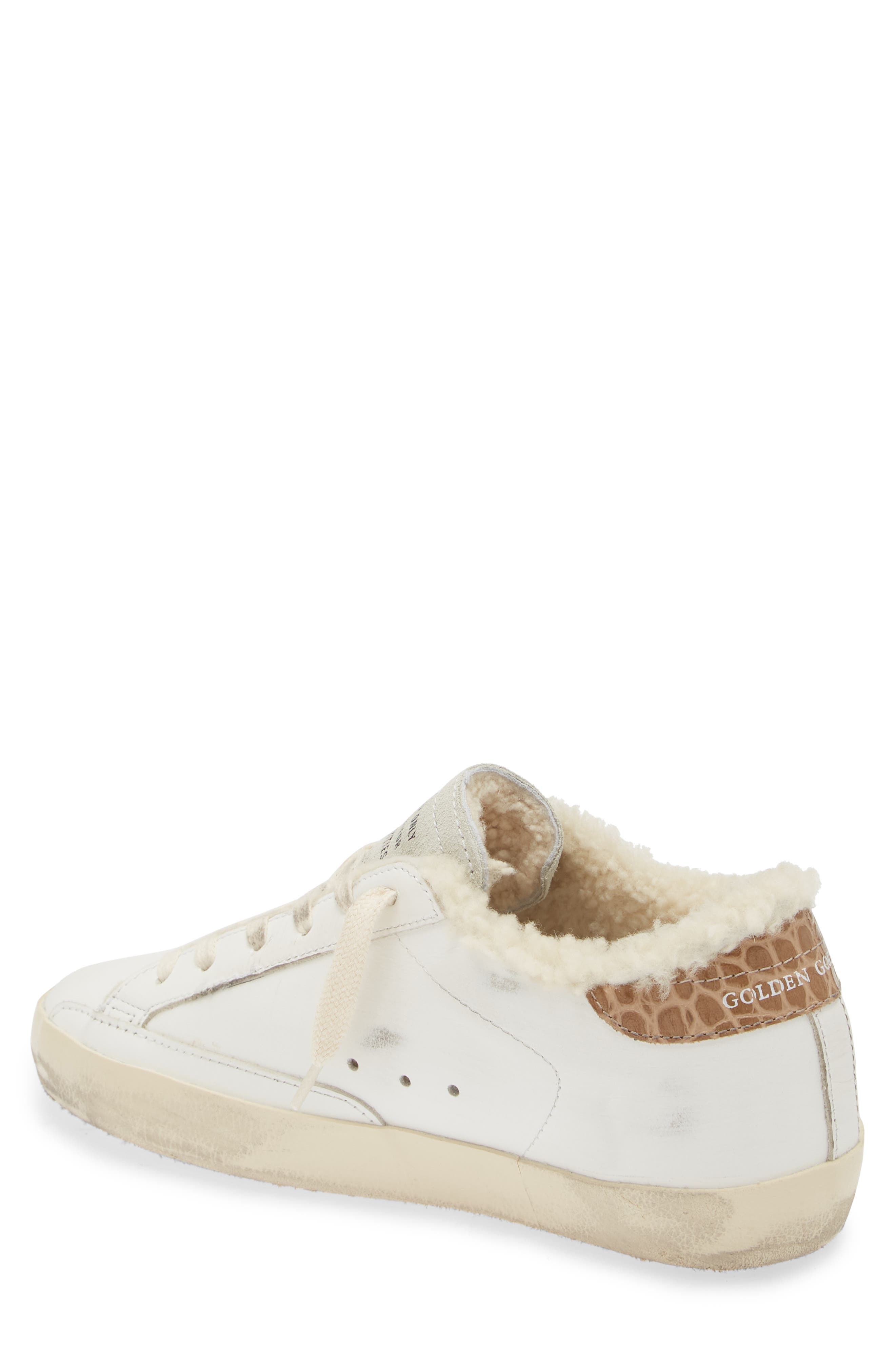 Golden Goose Super-Star Genuine Shearling Low Top Sneaker in White/Silver at Nordstrom - 2