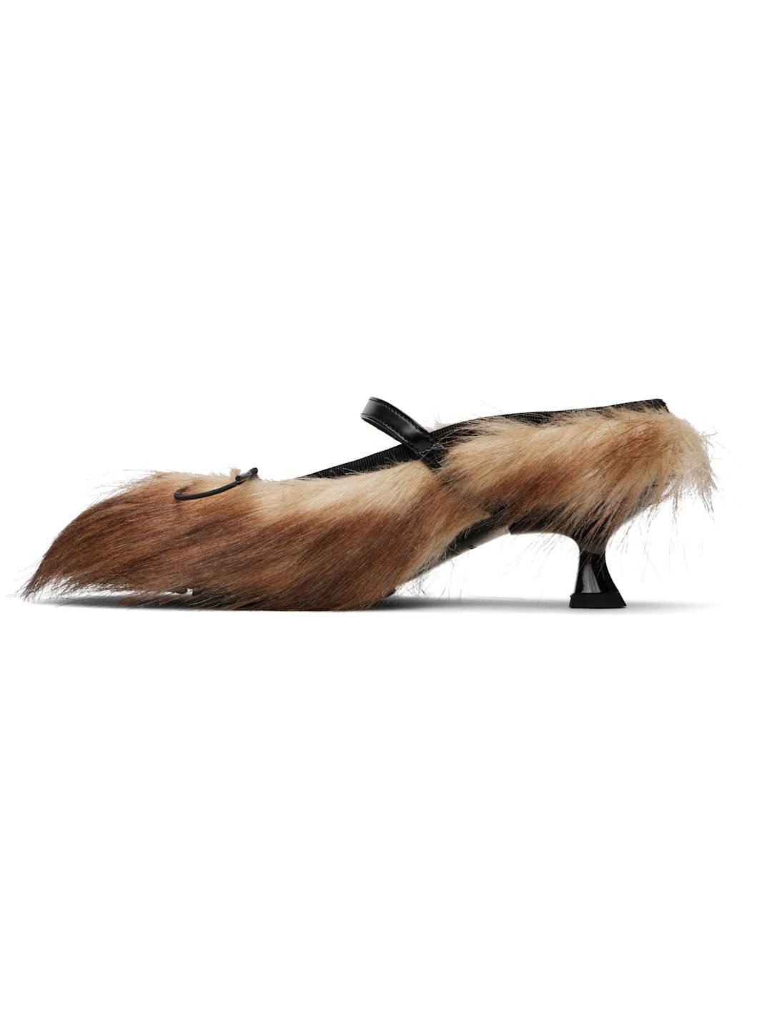 Beige & Brown Faux Fur Grip Mule Heels - 3