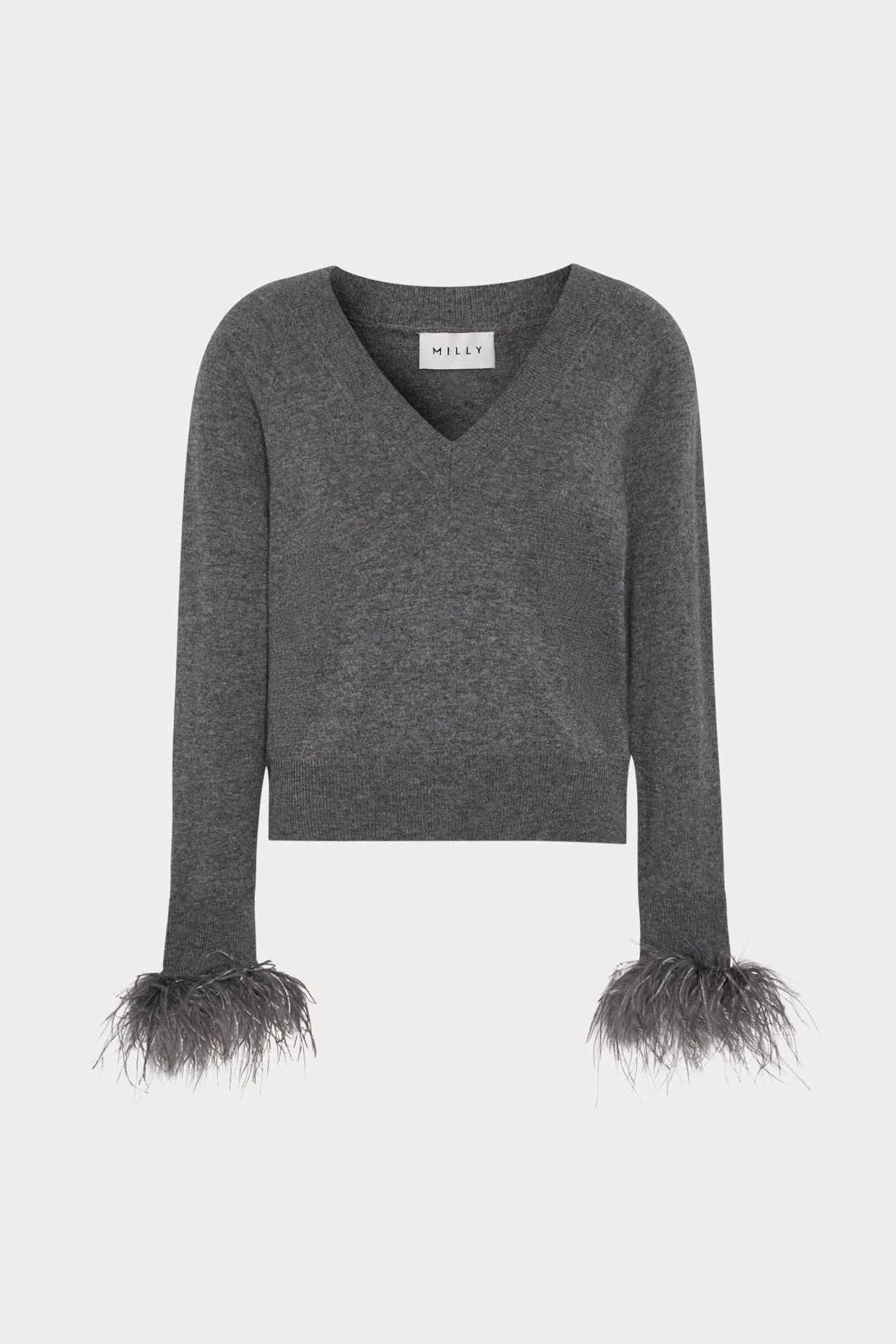 Feather Cuff V-Neck Sweater - 1