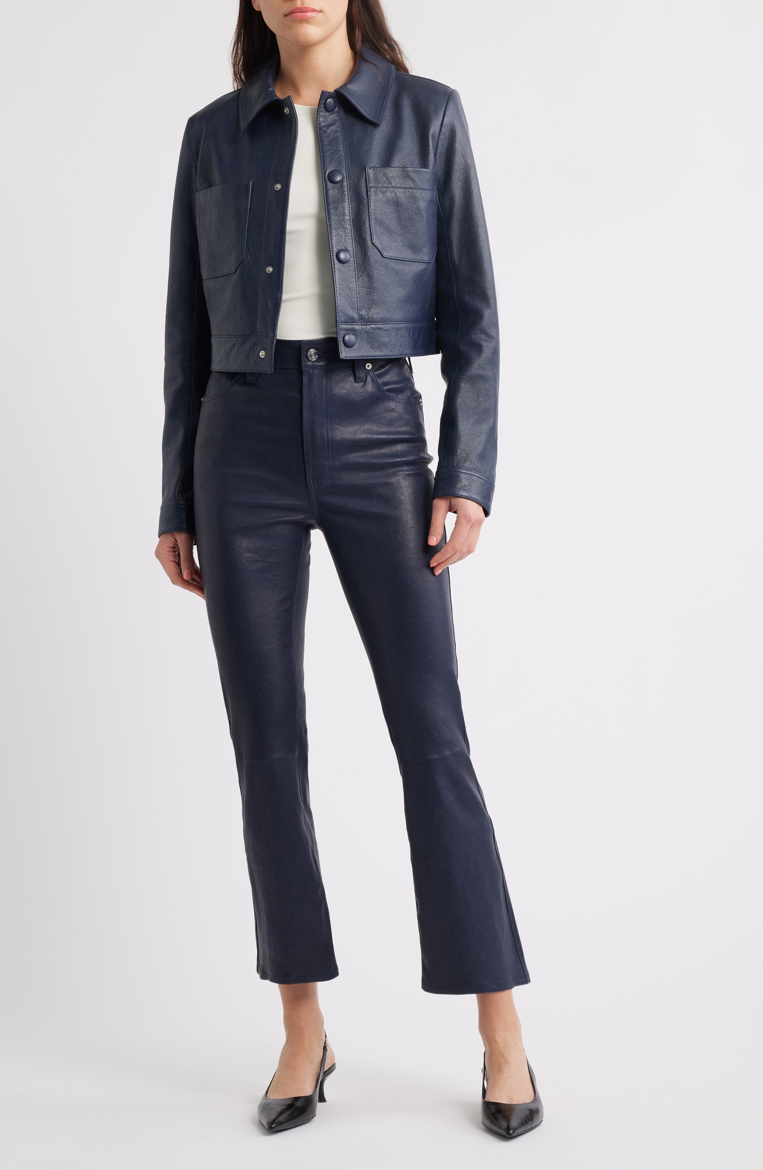 FRAME Le Reboot Crop Leather Pants in Dark Indigo at Nordstrom - 7