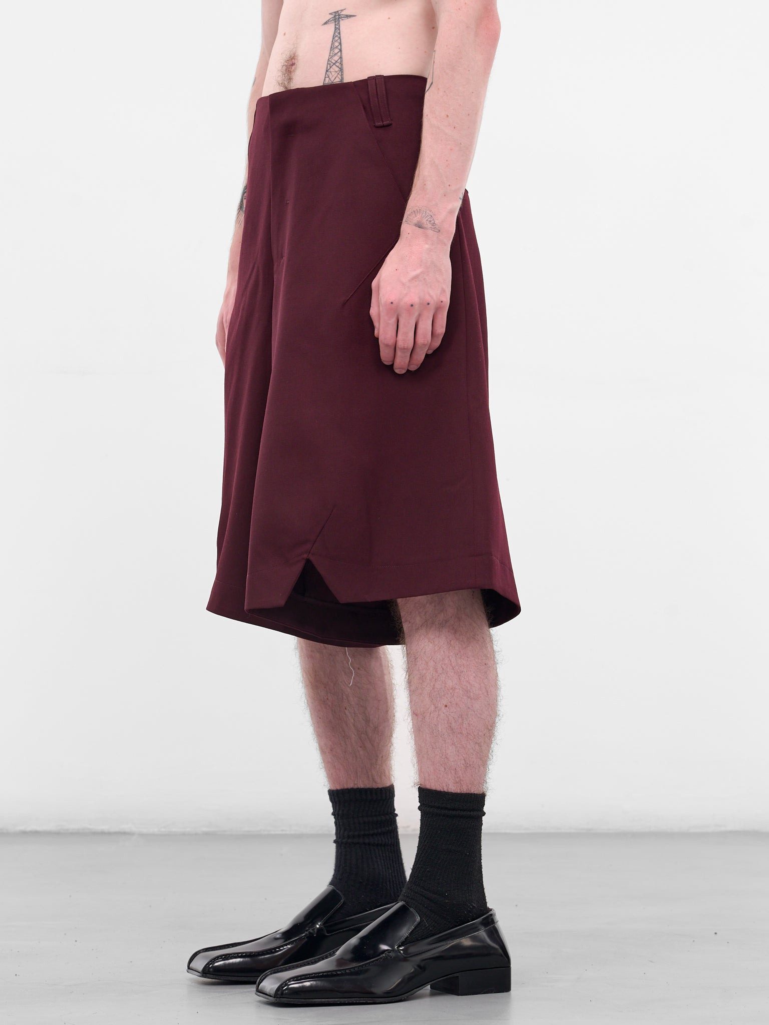 Burgundy Wool Baggy Shorts - 2